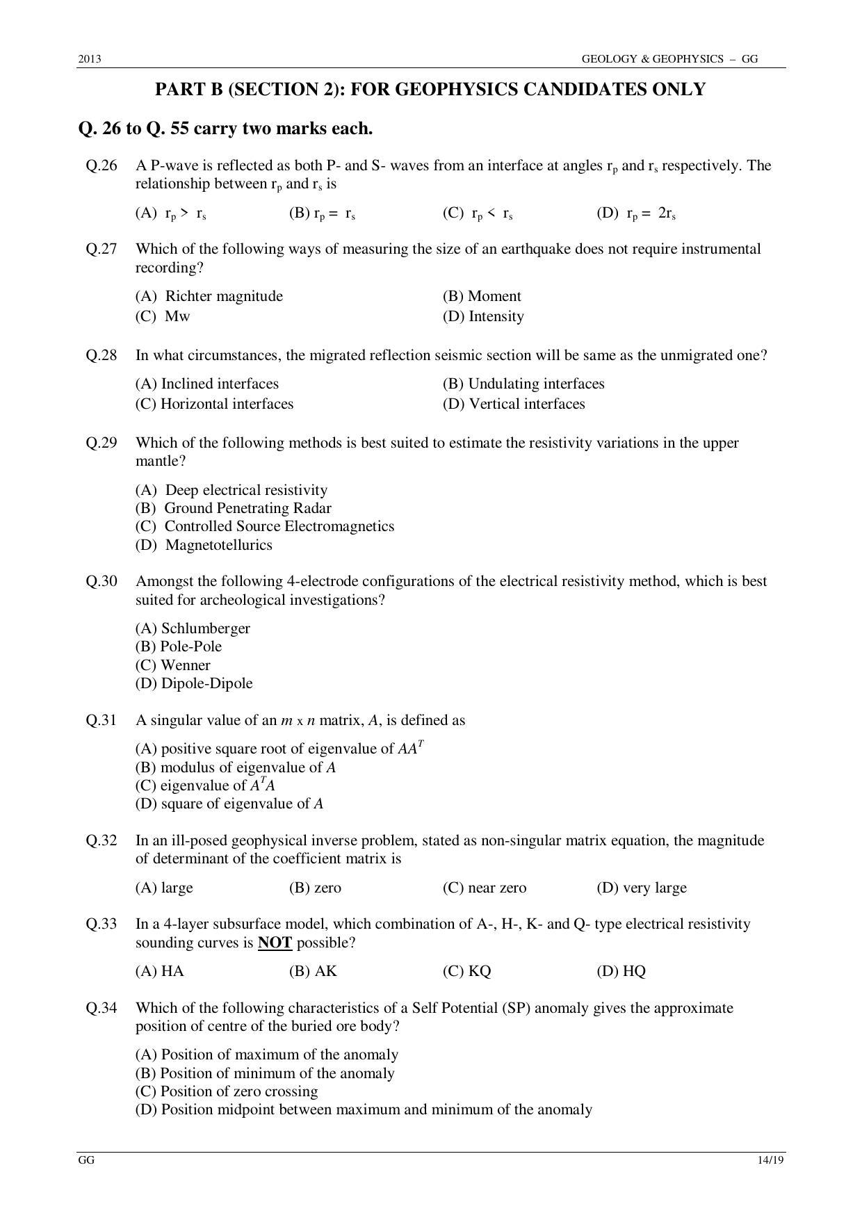 GATE 2013 Geology and Geophysics (GG) Question Paper with Answer Key - Page 14