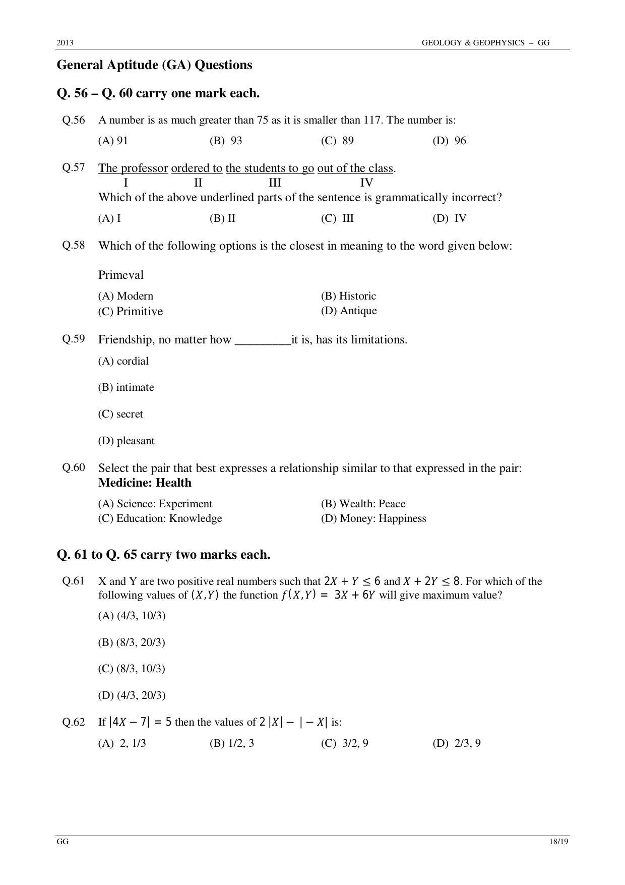 GATE 2013 Geology and Geophysics (GG) Question Paper with Answer Key - Page 18