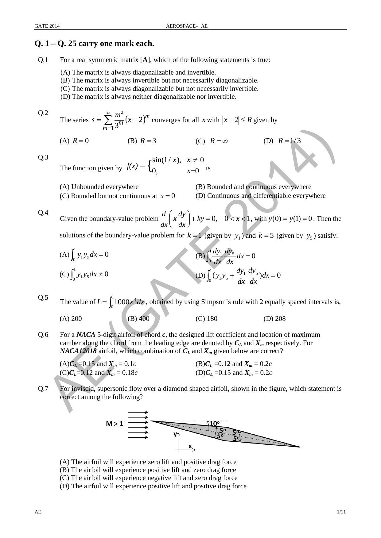 GATE 2014 Aerospace Engineering (AE) Question Paper with Answer Key - Page 7