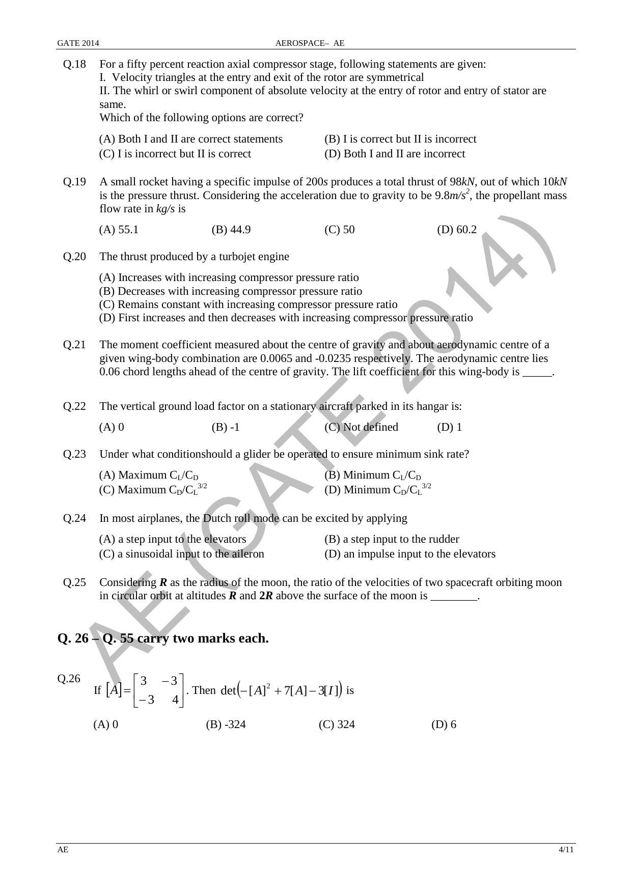 GATE 2014 Aerospace Engineering (AE) Question Paper with Answer Key - Page 10