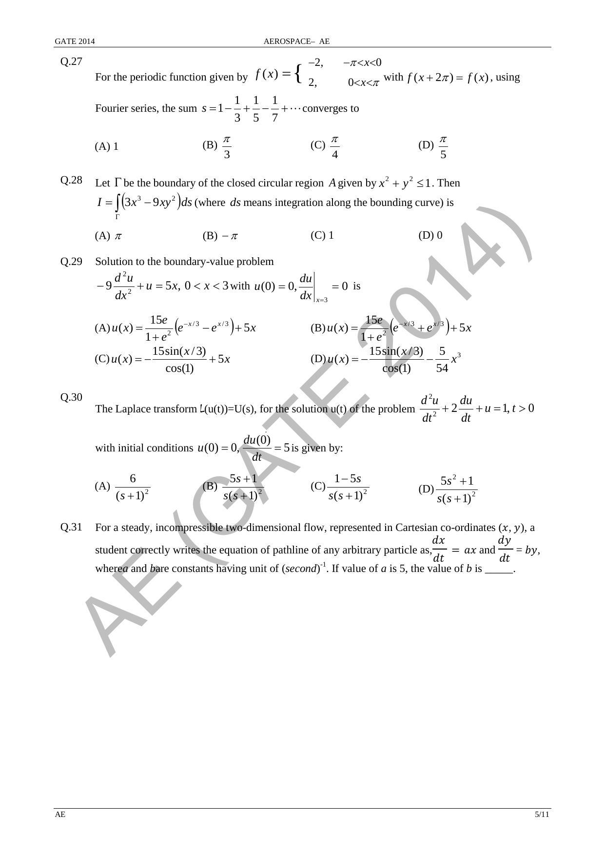 GATE 2014 Aerospace Engineering (AE) Question Paper with Answer Key - Page 11