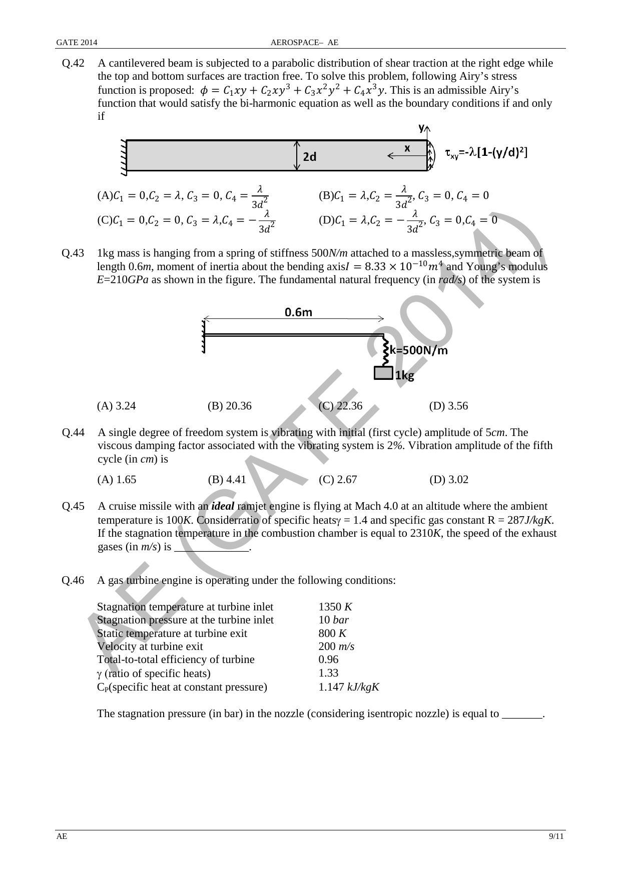 GATE 2014 Aerospace Engineering (AE) Question Paper with Answer Key - Page 15