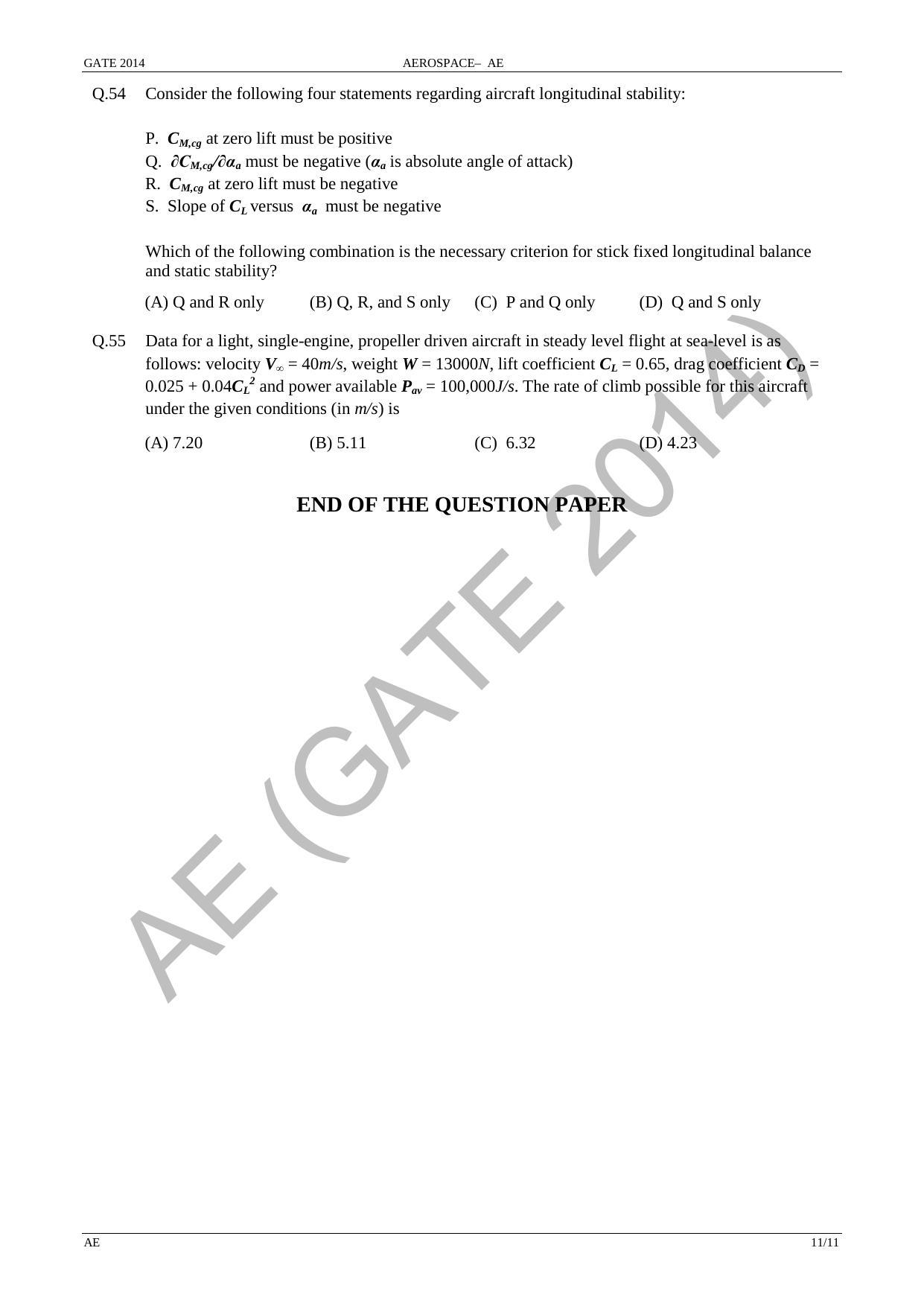 GATE 2014 Aerospace Engineering (AE) Question Paper with Answer Key - Page 17