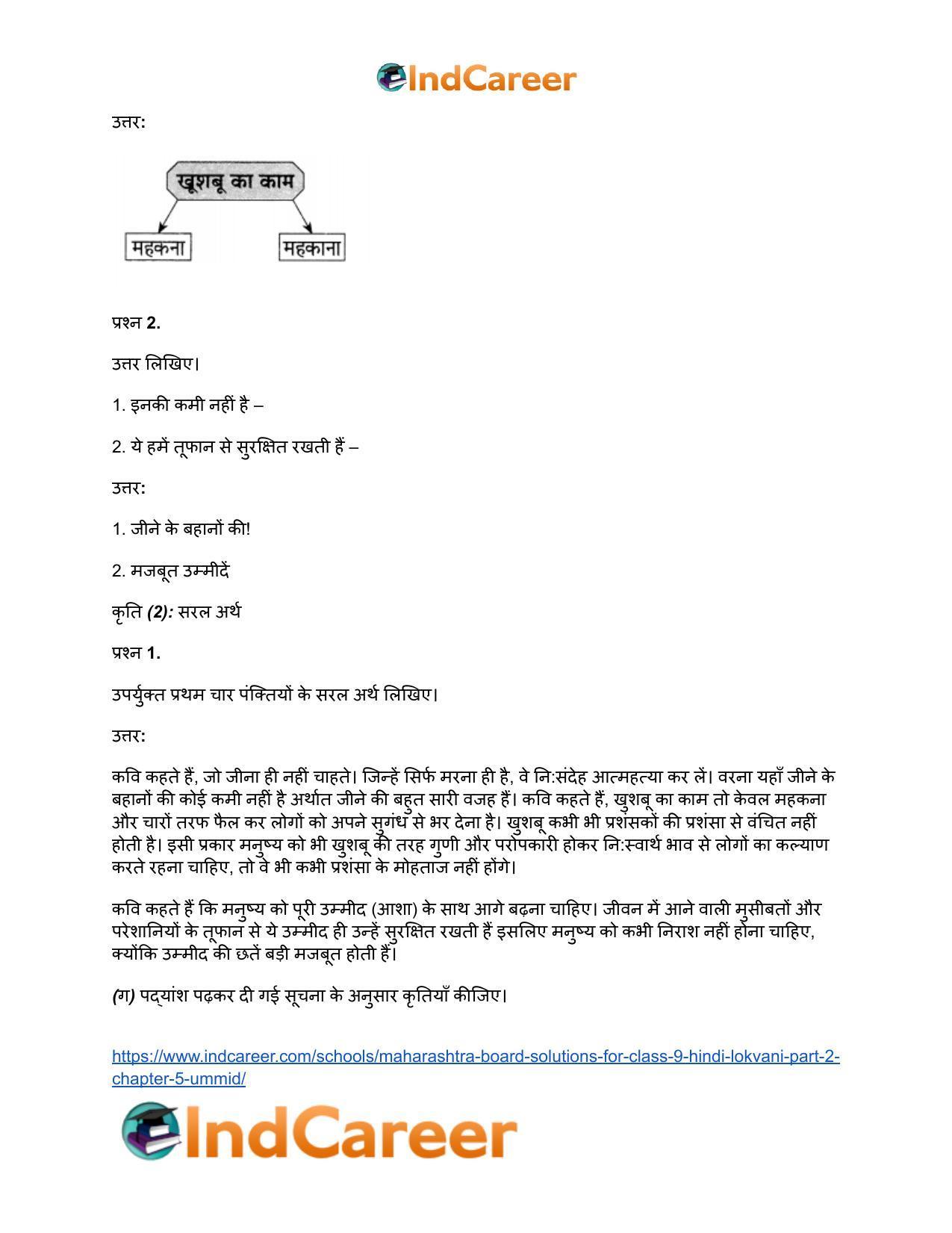 Maharashtra Board Solutions for Class 9- Hindi Lokvani (Part 2): Chapter 5- उम्मीद - Page 12