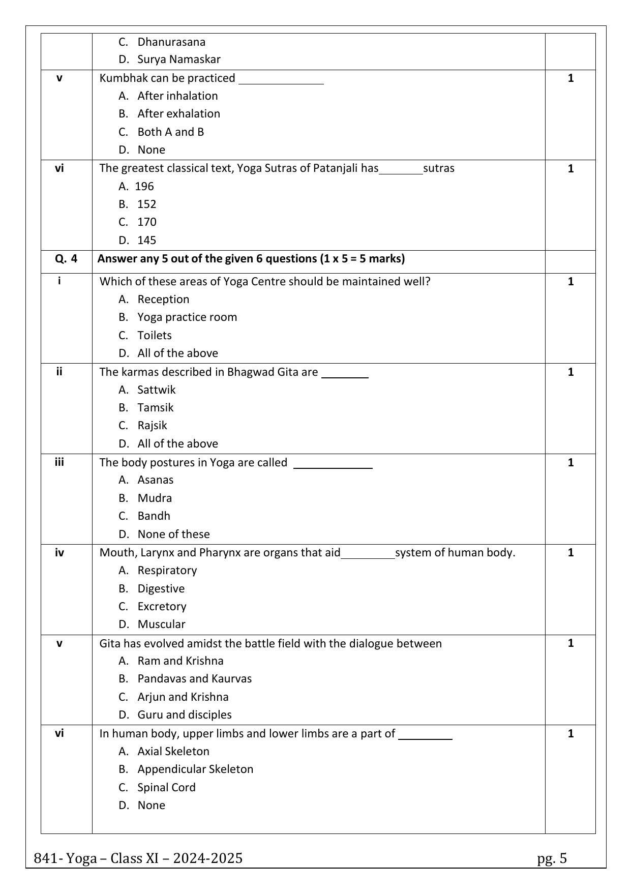 CBSE Class 11: Yoga 2025 Sample Paper - Page 5