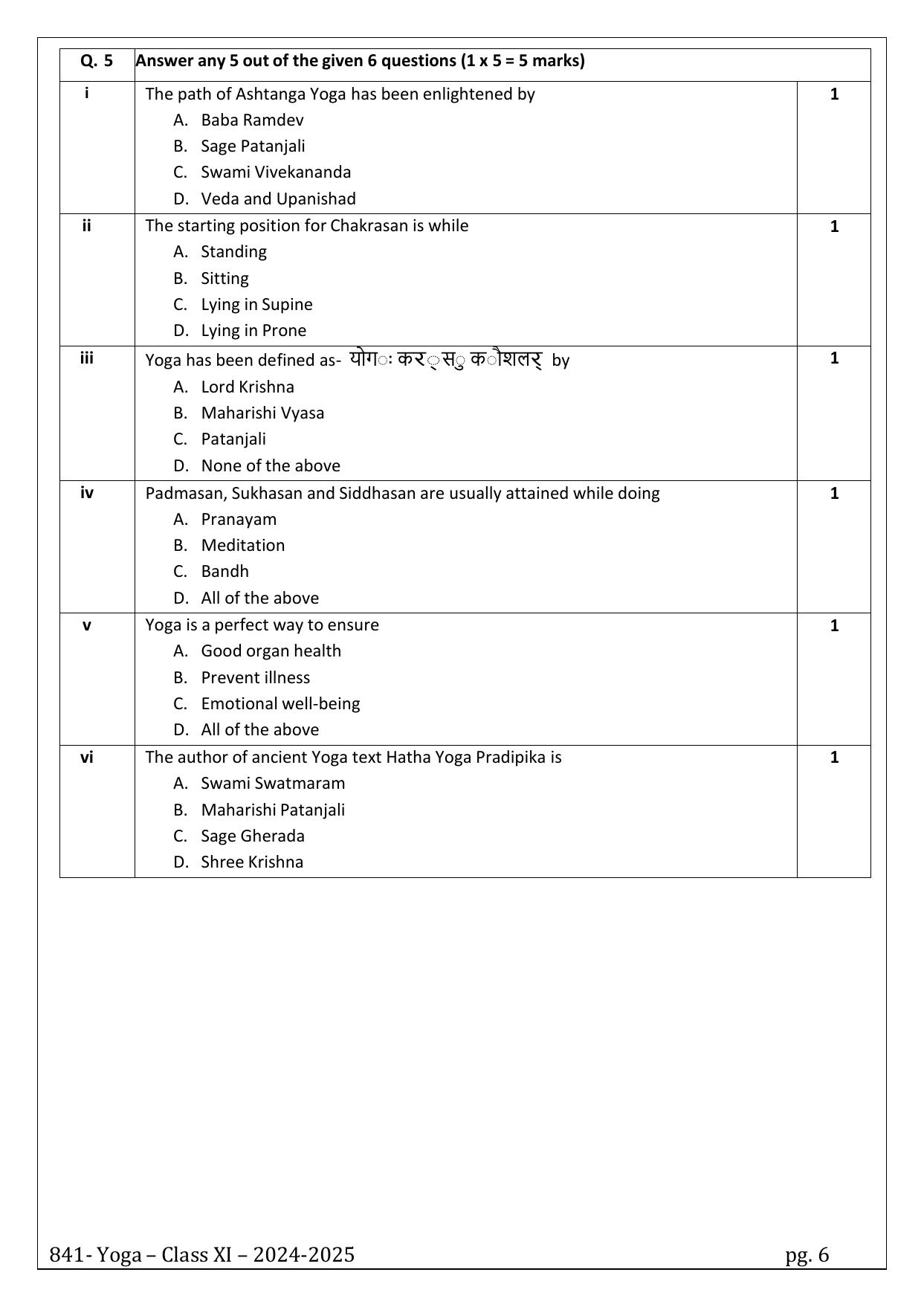 CBSE Class 11: Yoga 2025 Sample Paper - Page 6