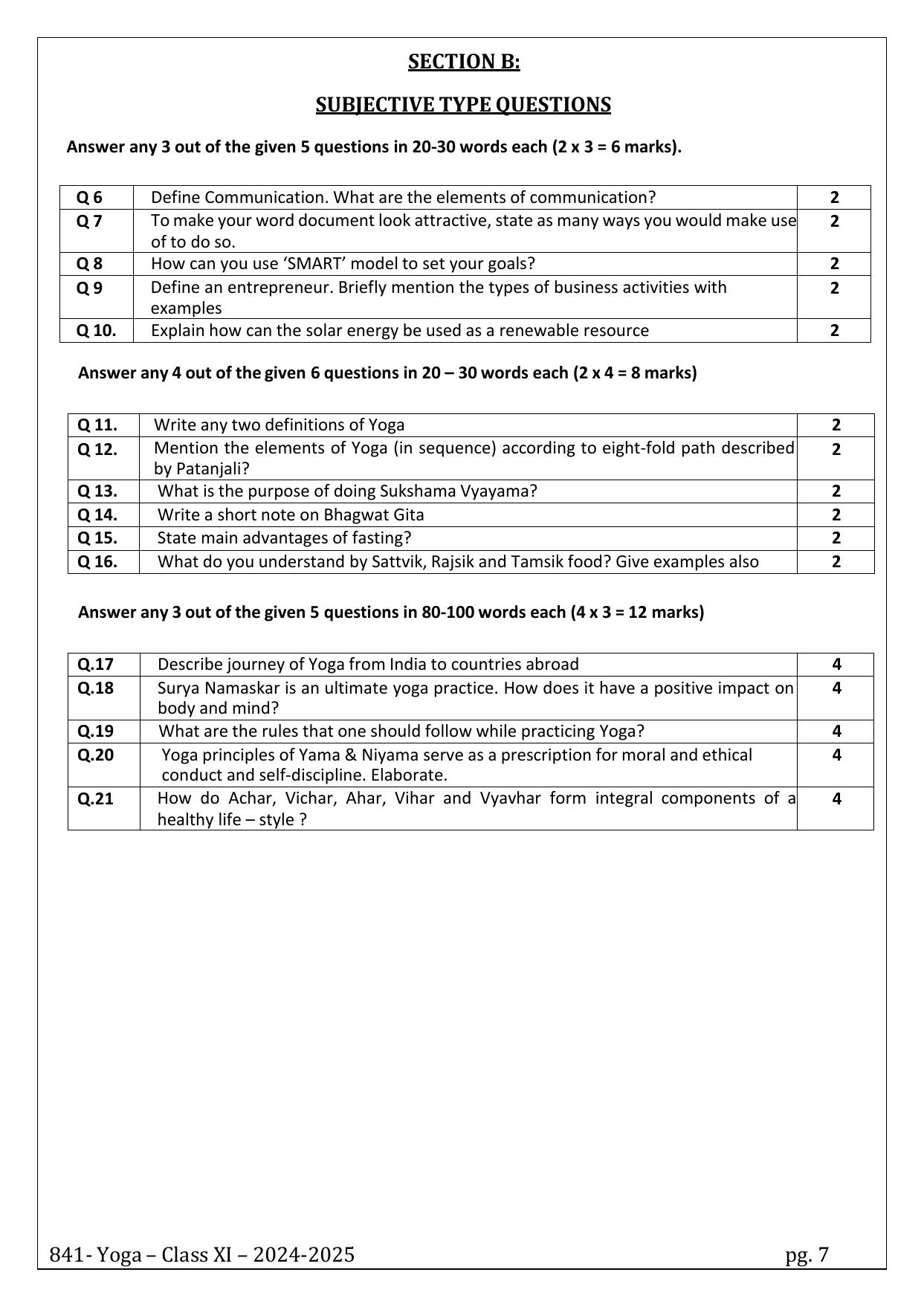 CBSE Class 11: Yoga 2025 Sample Paper - Page 7