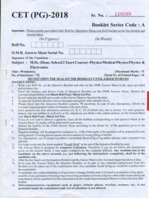 PU CET PG 2018 MSc (Physics/Medical Physics/Physics & Electronics) Question Paper