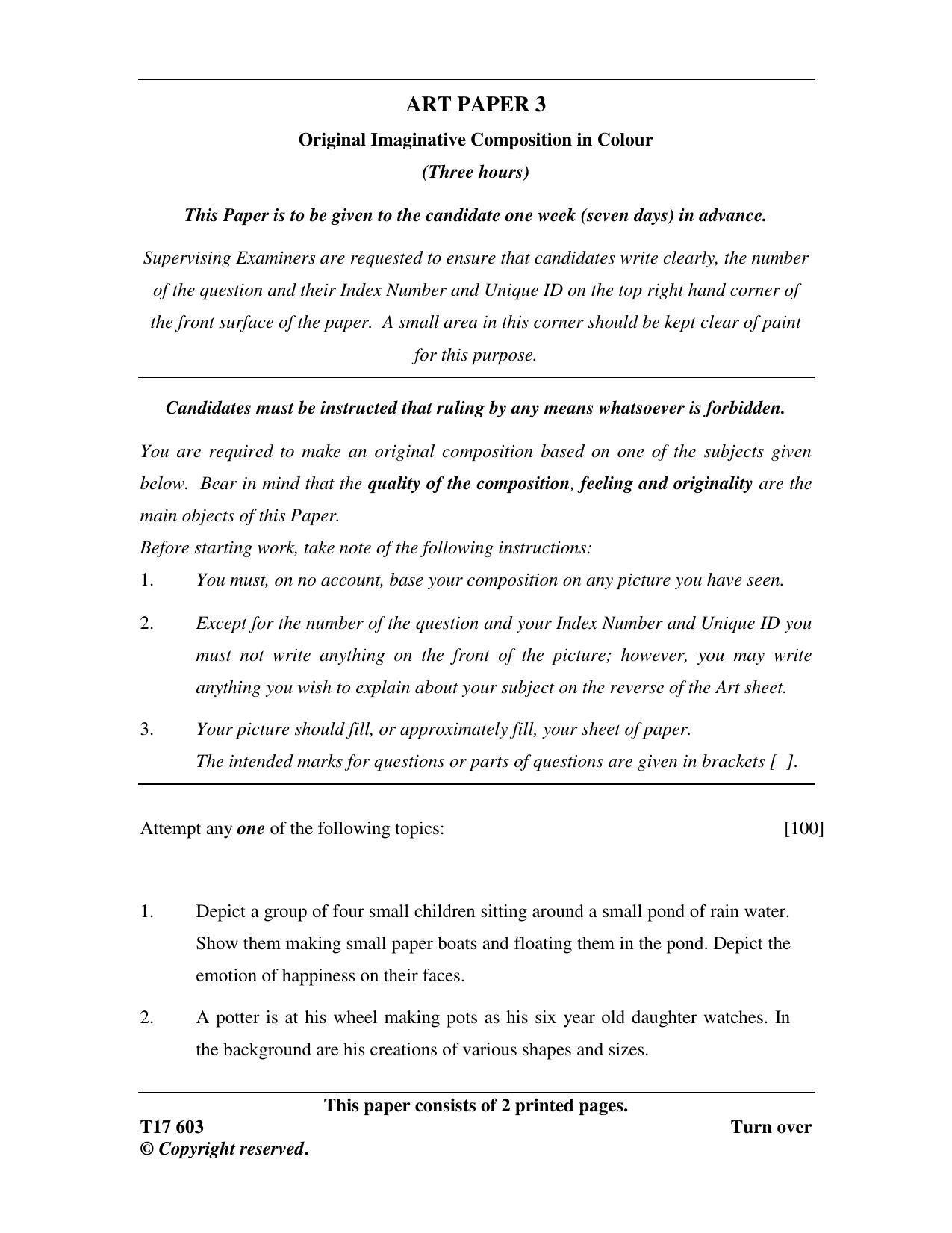 ICSE Class 10 ART PAPER 3 2017 Question Paper - Page 1