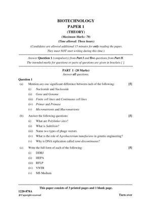 ISC Class 12 2020 Biotech Paper I Question Paper