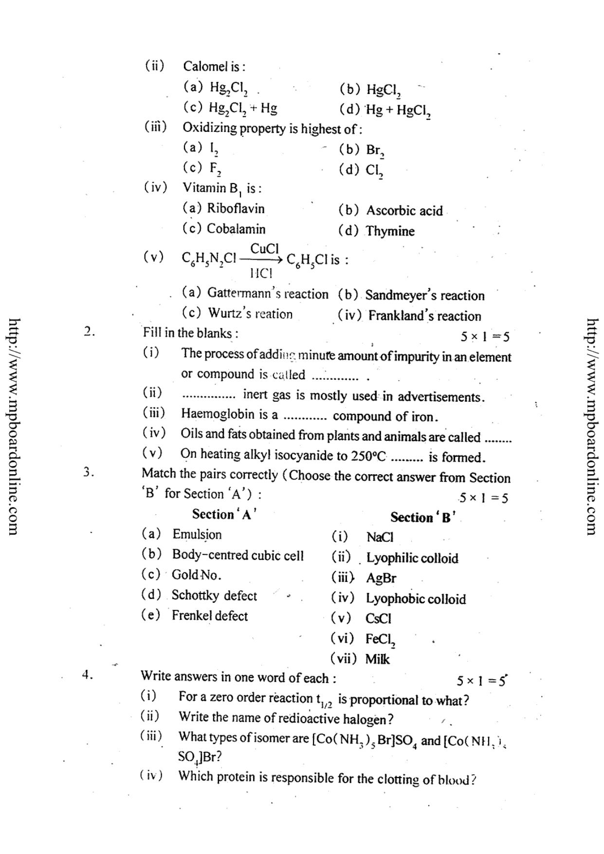 MP Board Class 12 Chemistry (English Medium) 2014 Question Paper - Page 2