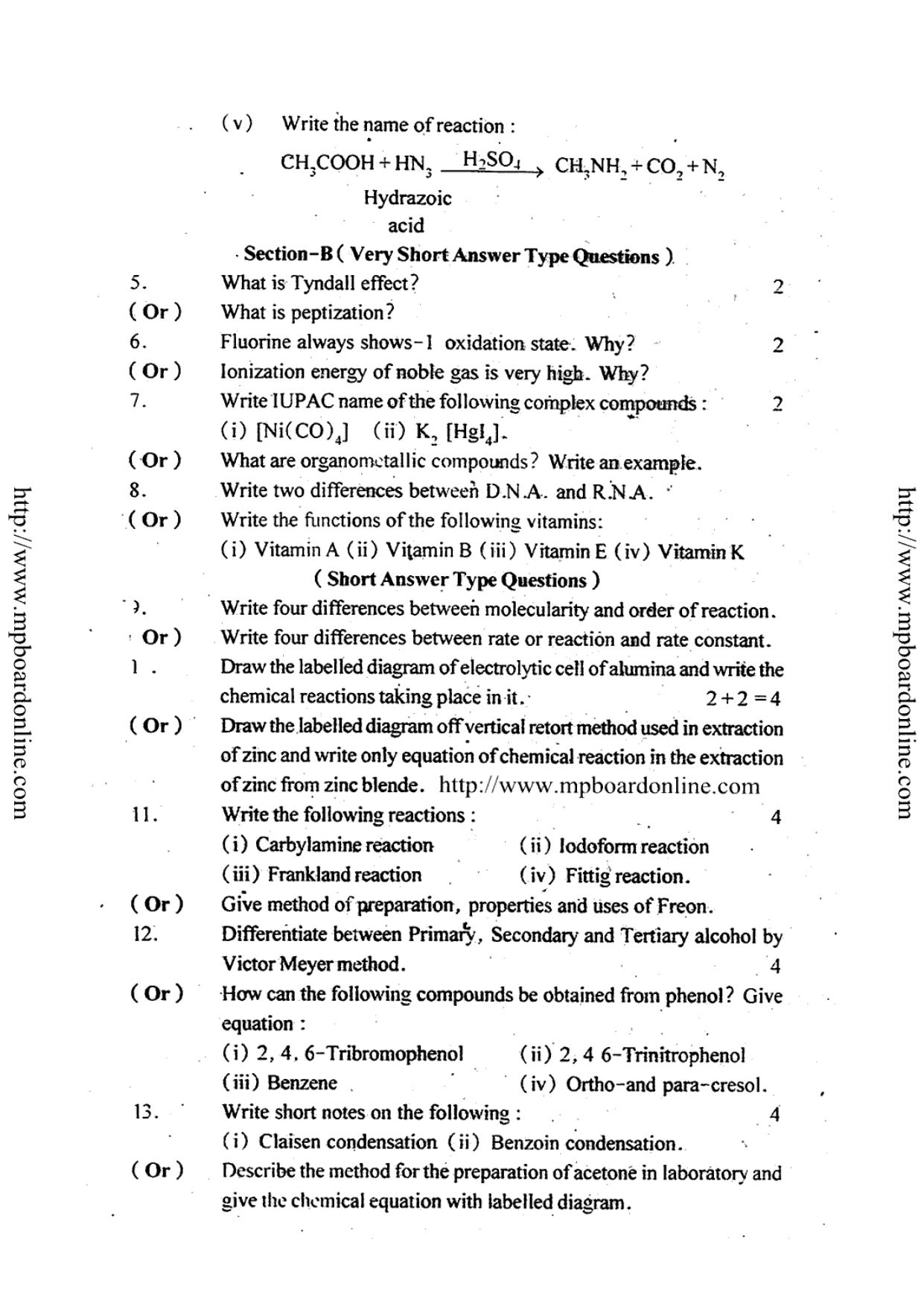 MP Board Class 12 Chemistry (English Medium) 2014 Question Paper - Page 3