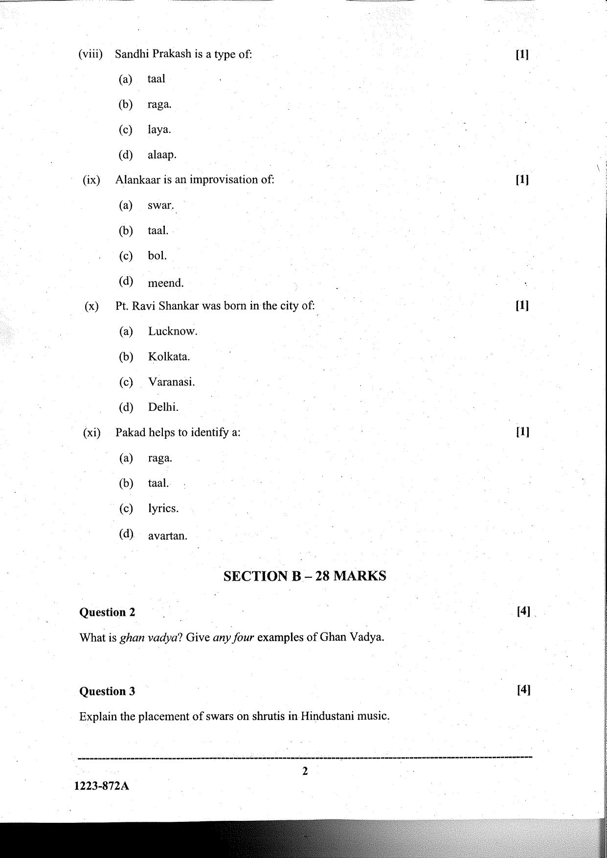ISC Class 12 Indian Music Hindustani 2023 Question Paper - Page 2