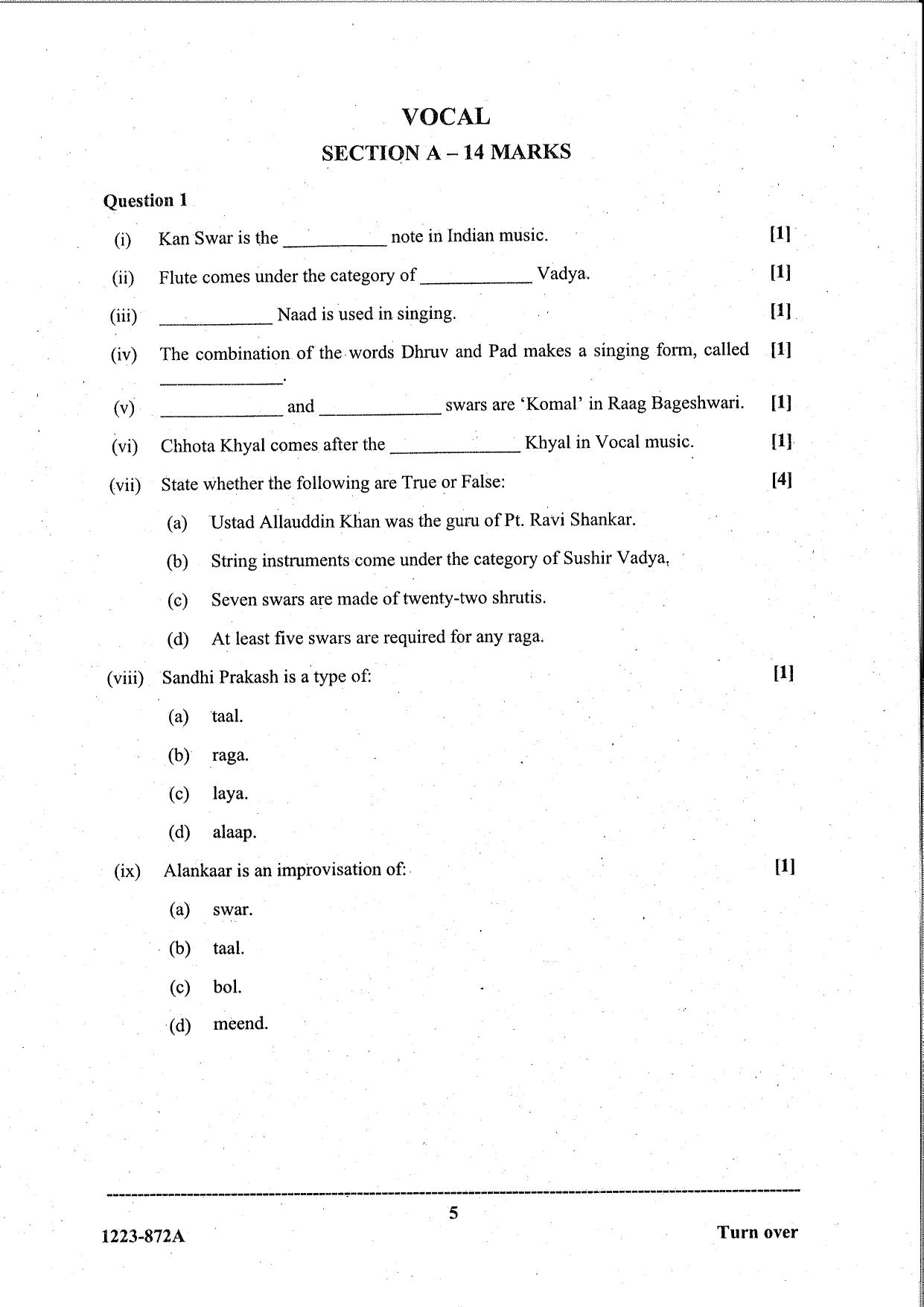 ISC Class 12 Indian Music Hindustani 2023 Question Paper - Page 5