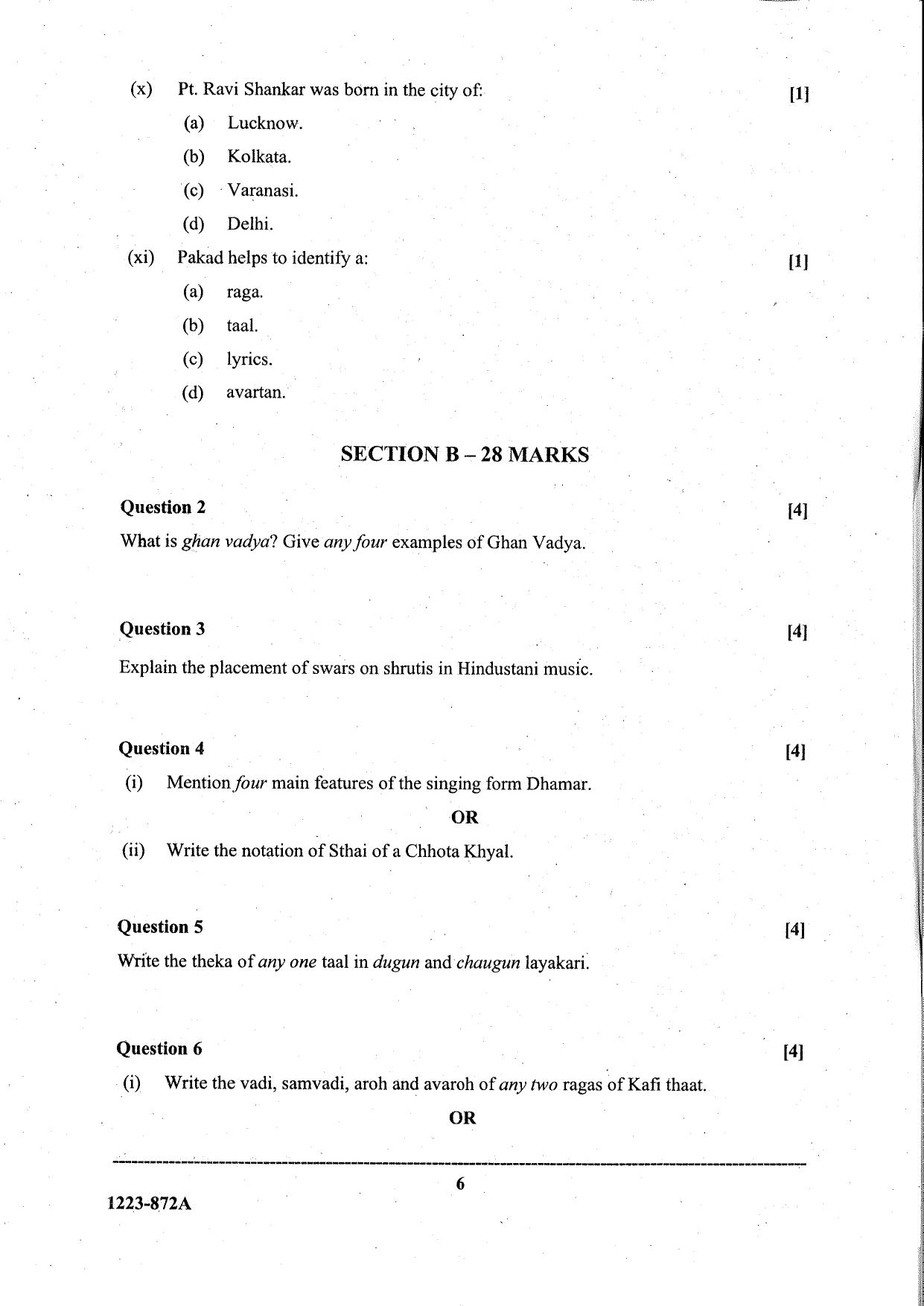 ISC Class 12 Indian Music Hindustani 2023 Question Paper - Page 6