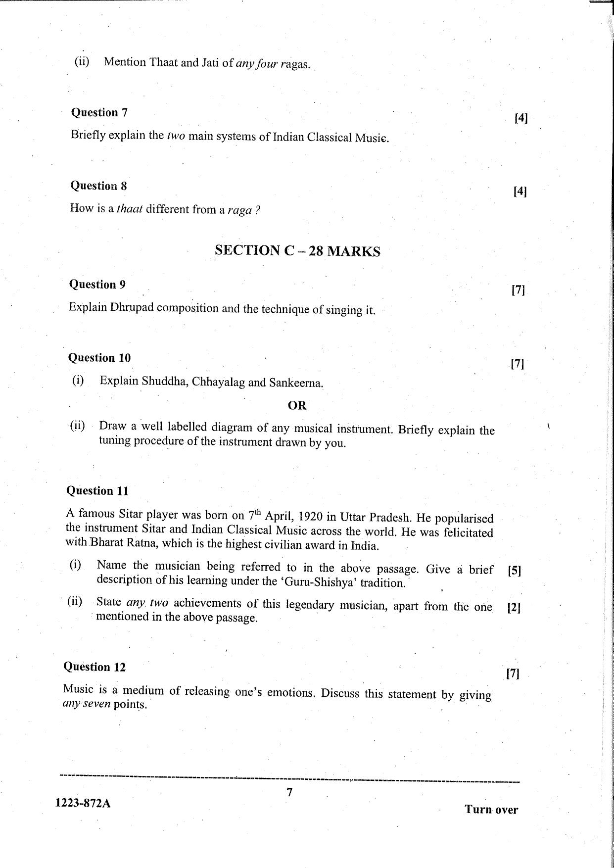 ISC Class 12 Indian Music Hindustani 2023 Question Paper - Page 7