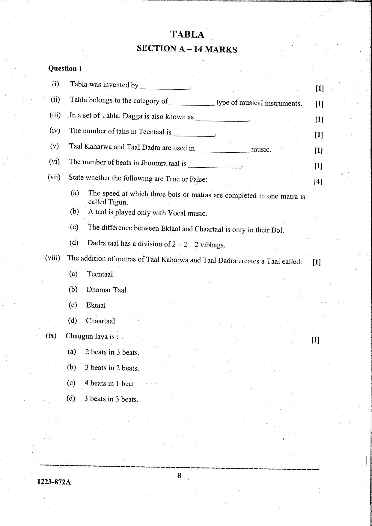 ISC Class 12 Indian Music Hindustani 2023 Question Paper - Page 8