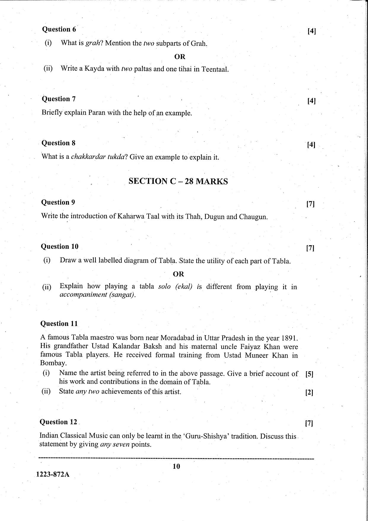 ISC Class 12 Indian Music Hindustani 2023 Question Paper - Page 10