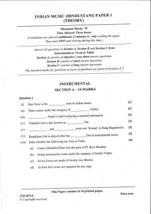 ISC Class 12 Indian Music Hindustani 2023 Question Paper