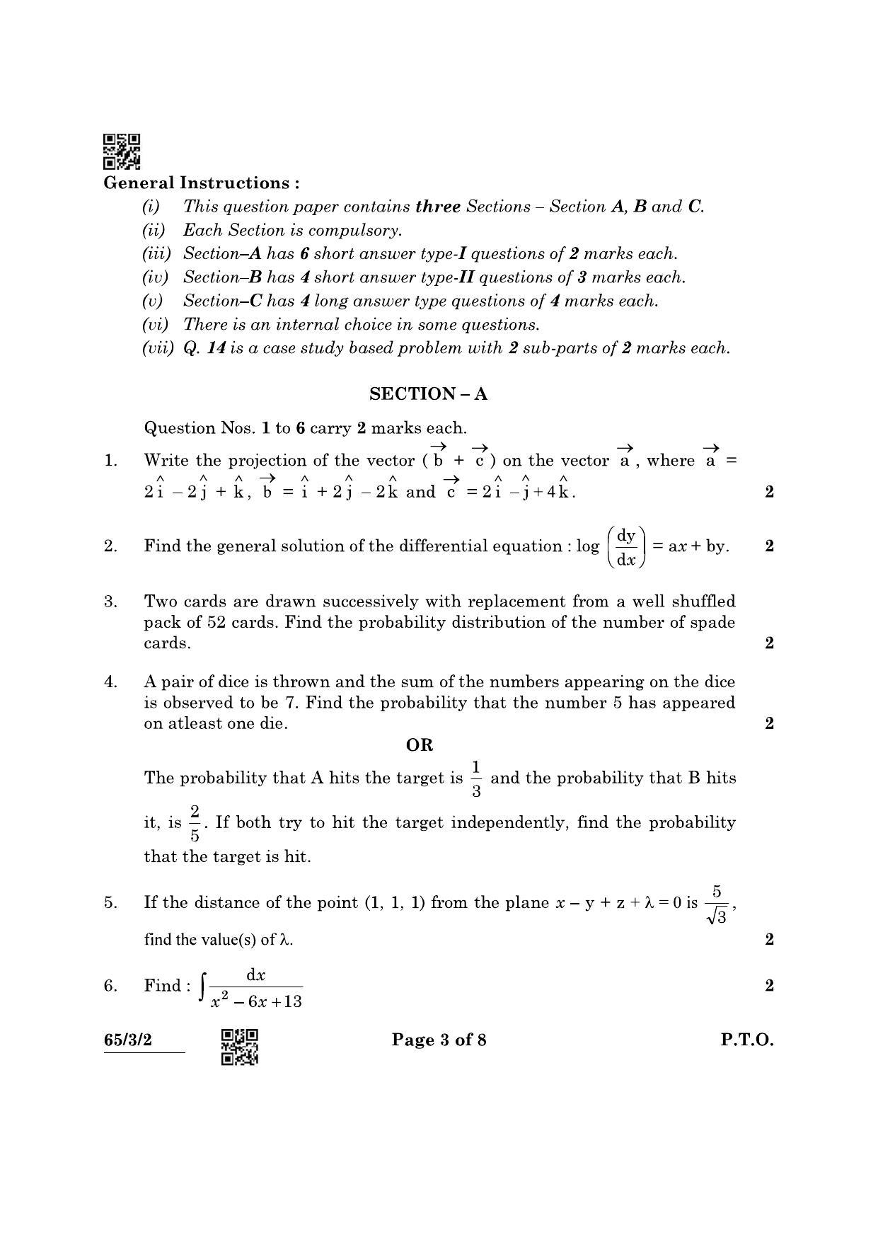 CBSE Class 12 65-3-2 Mathematics 2022 Question Paper - Page 3