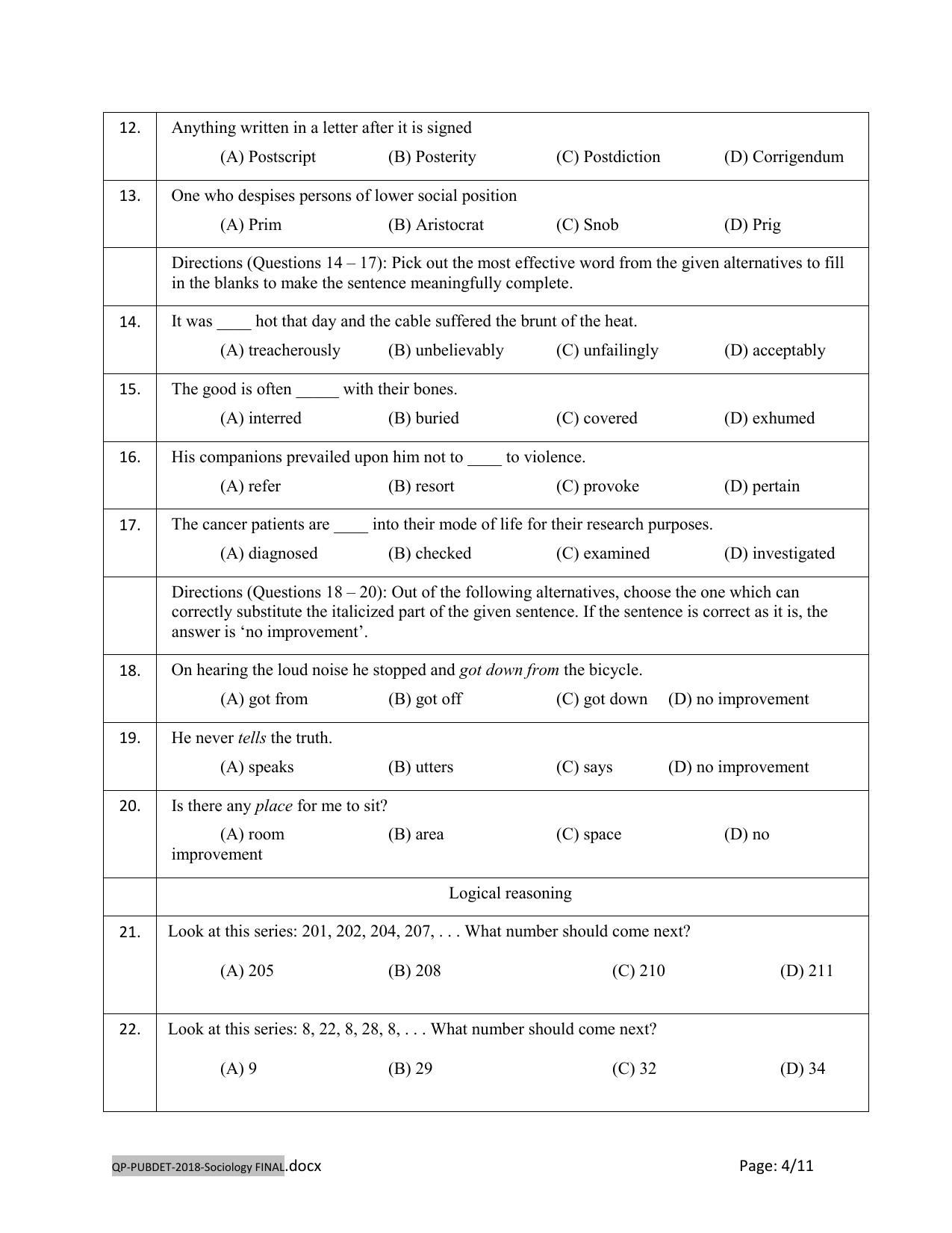 PUBDET 2018 Sociology Question Papers - Page 4