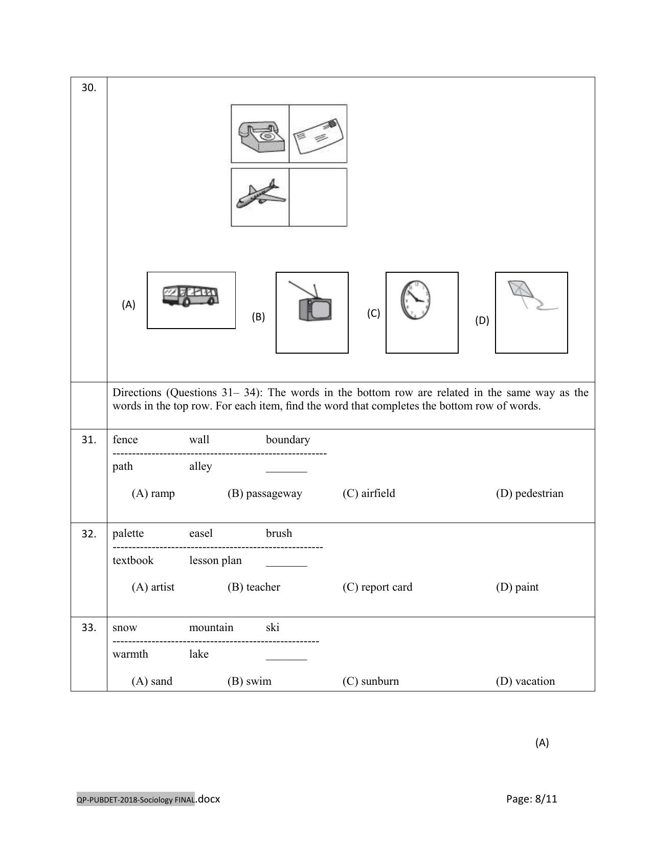 PUBDET 2018 Sociology Question Papers - Page 8