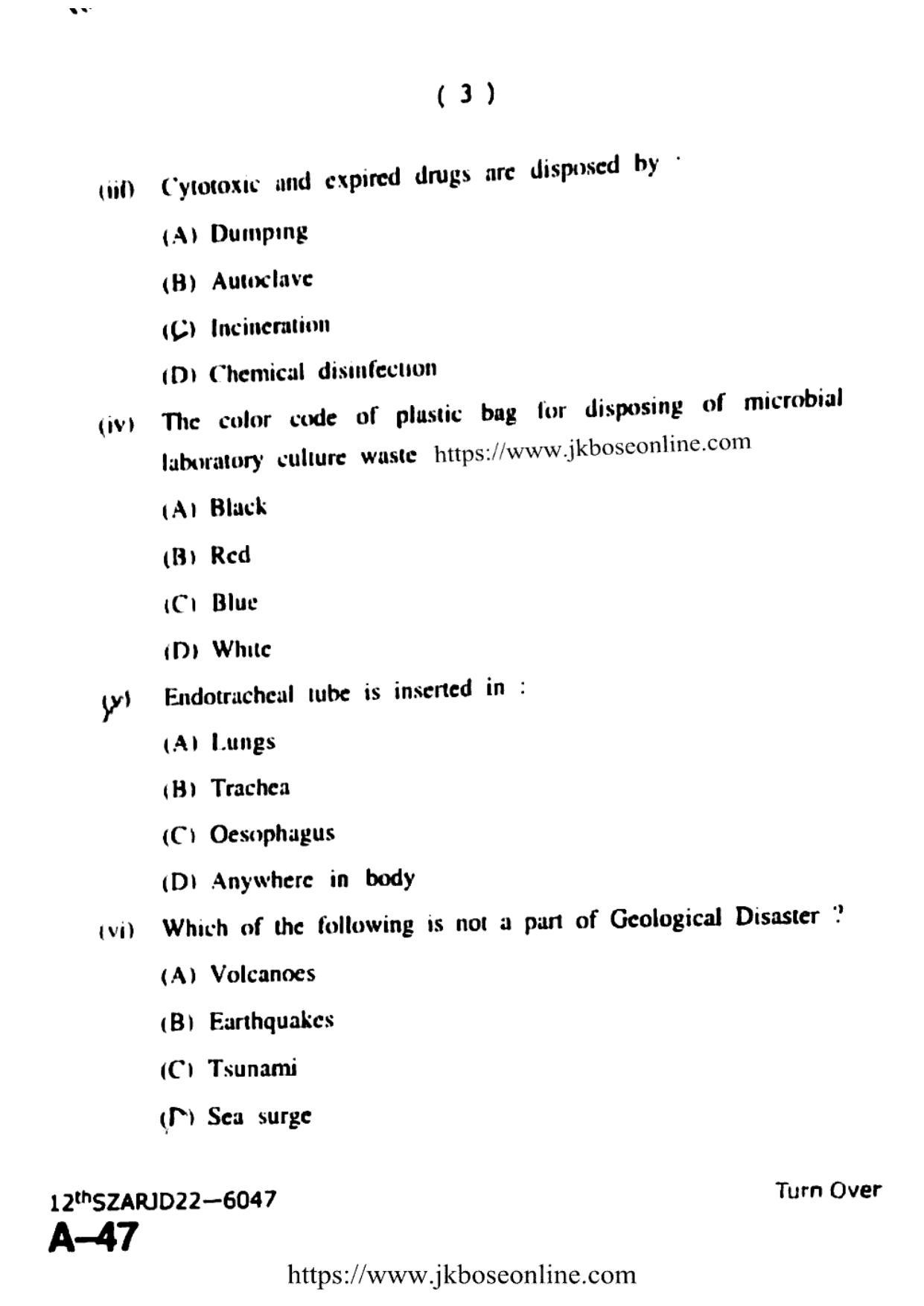 JKBOSE Class 12 Healthcare 6047 Question Papers 2022 - Page 3