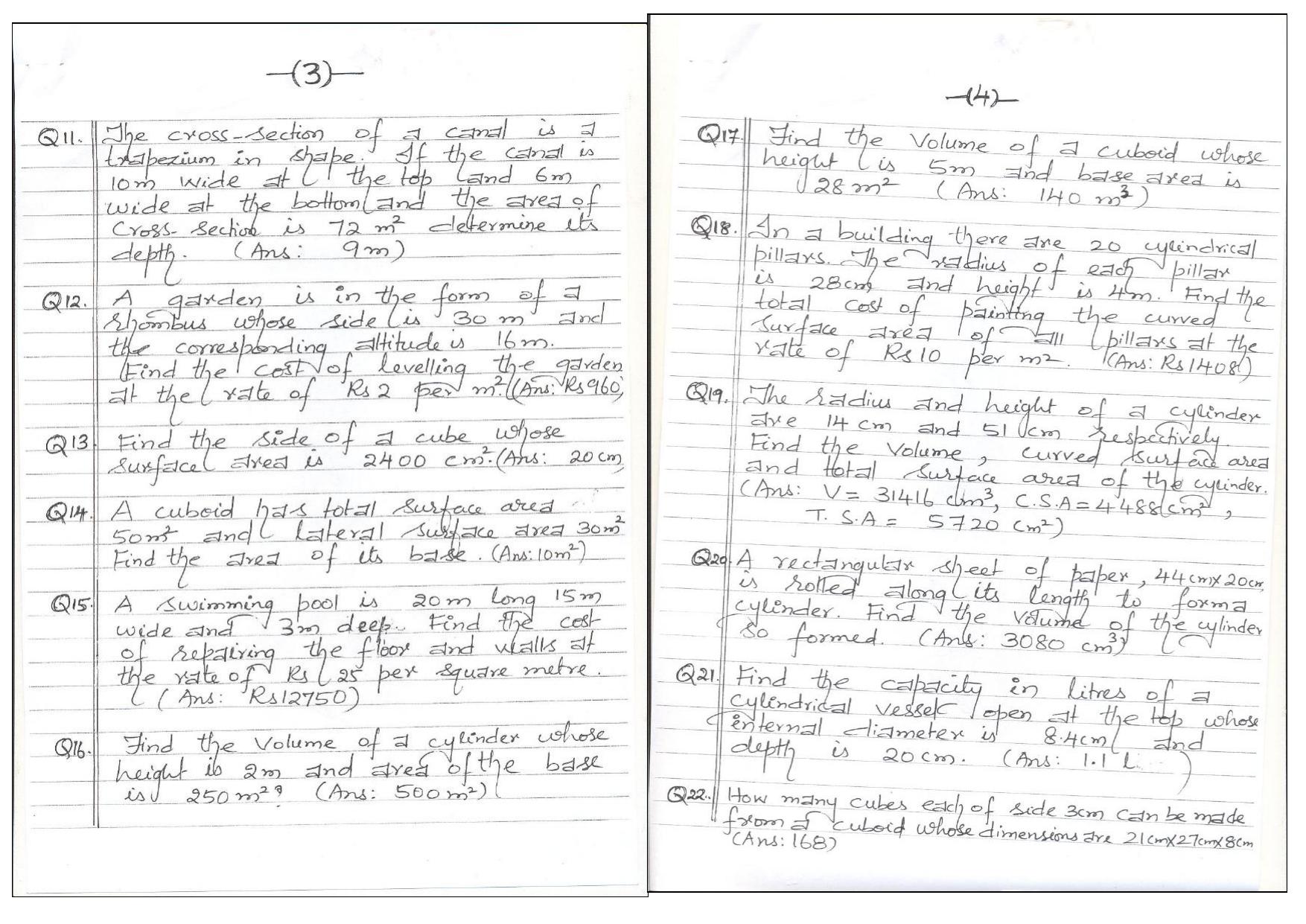 CBSE Worksheets for Class 8 Mathematics Mensuration Assignment 2 - Page 2
