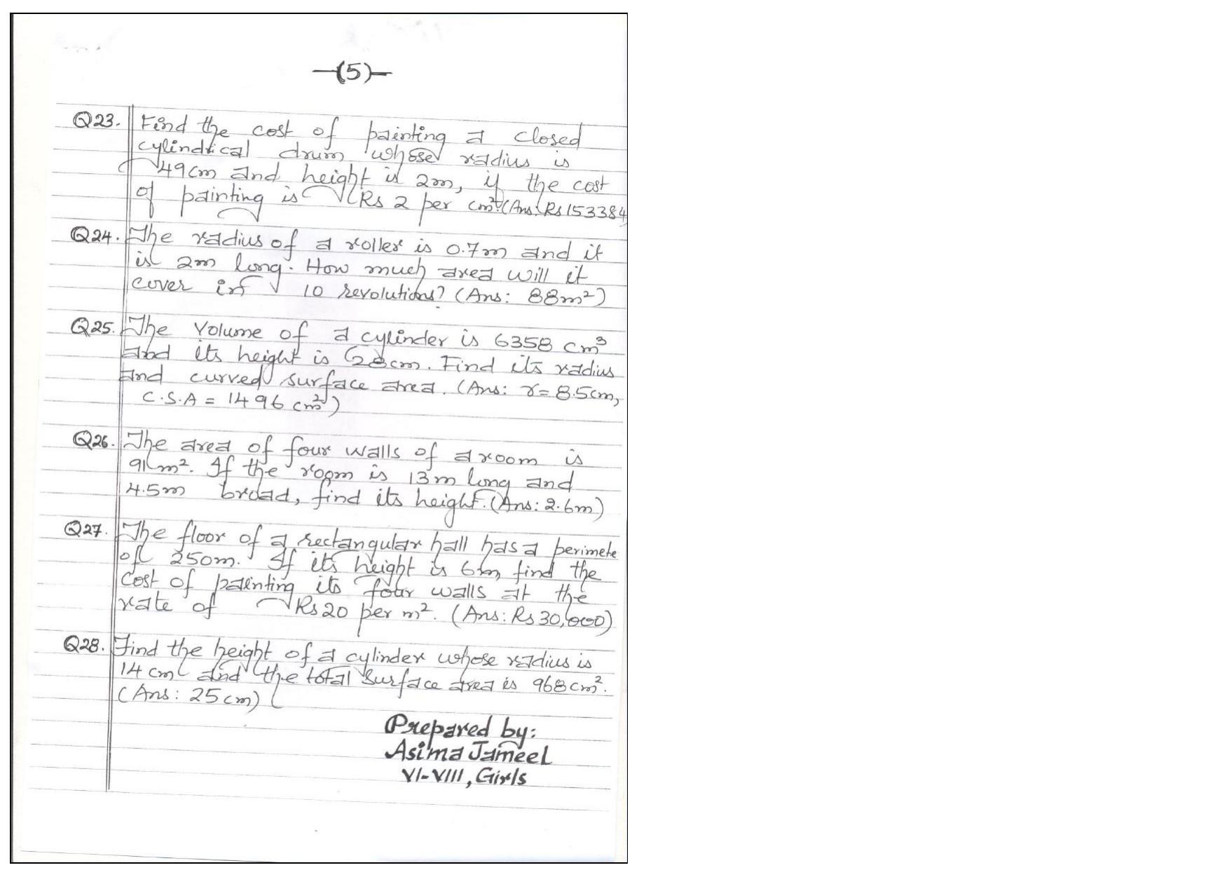 CBSE Worksheets for Class 8 Mathematics Mensuration Assignment 2 - Page 3