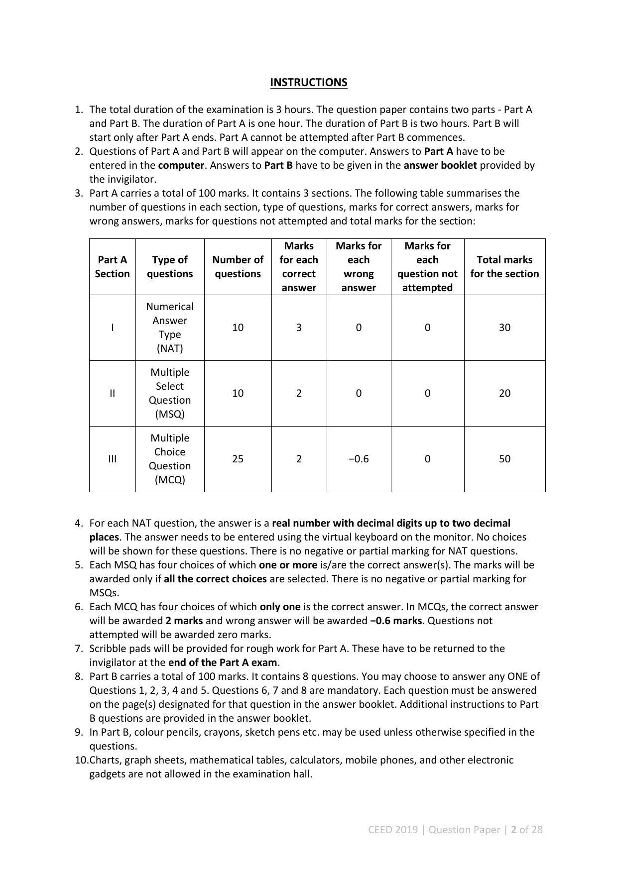 CEED 2019 Question Paper - Page 2