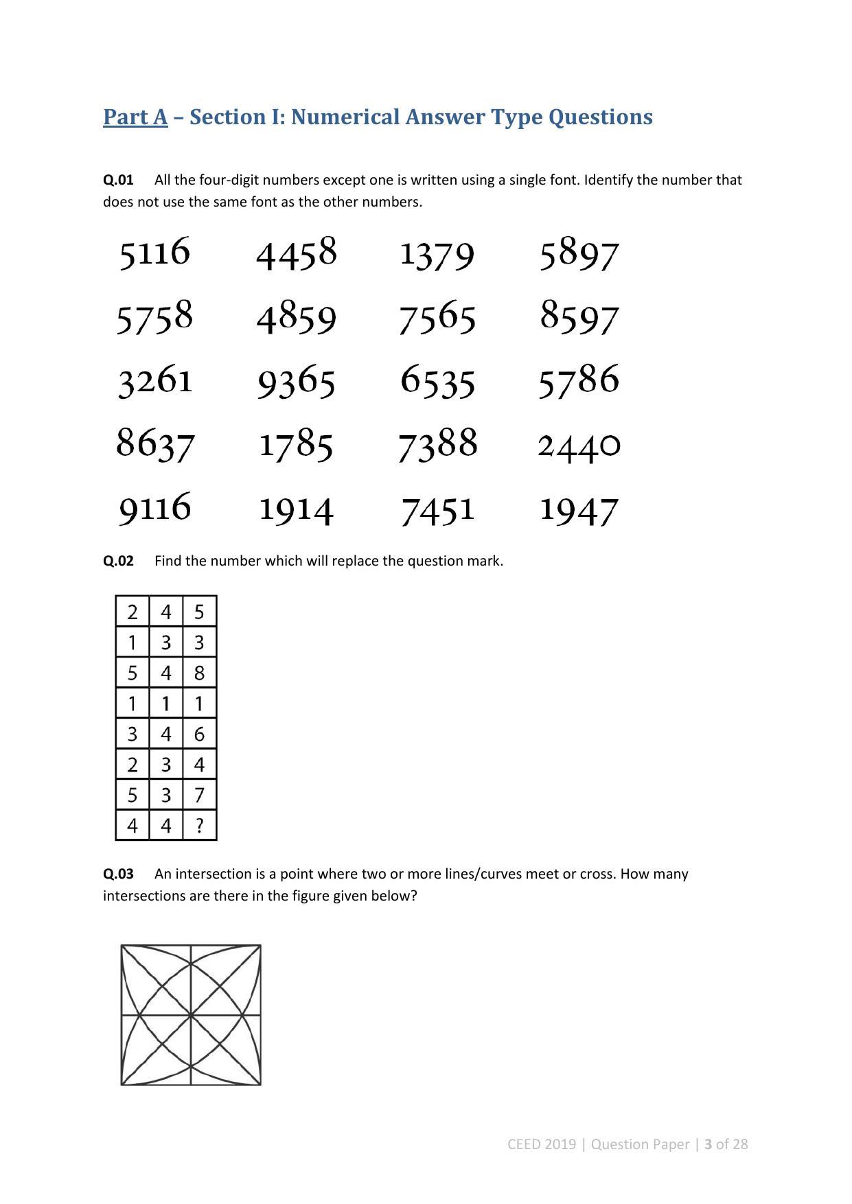 CEED 2019 Question Paper - Page 3