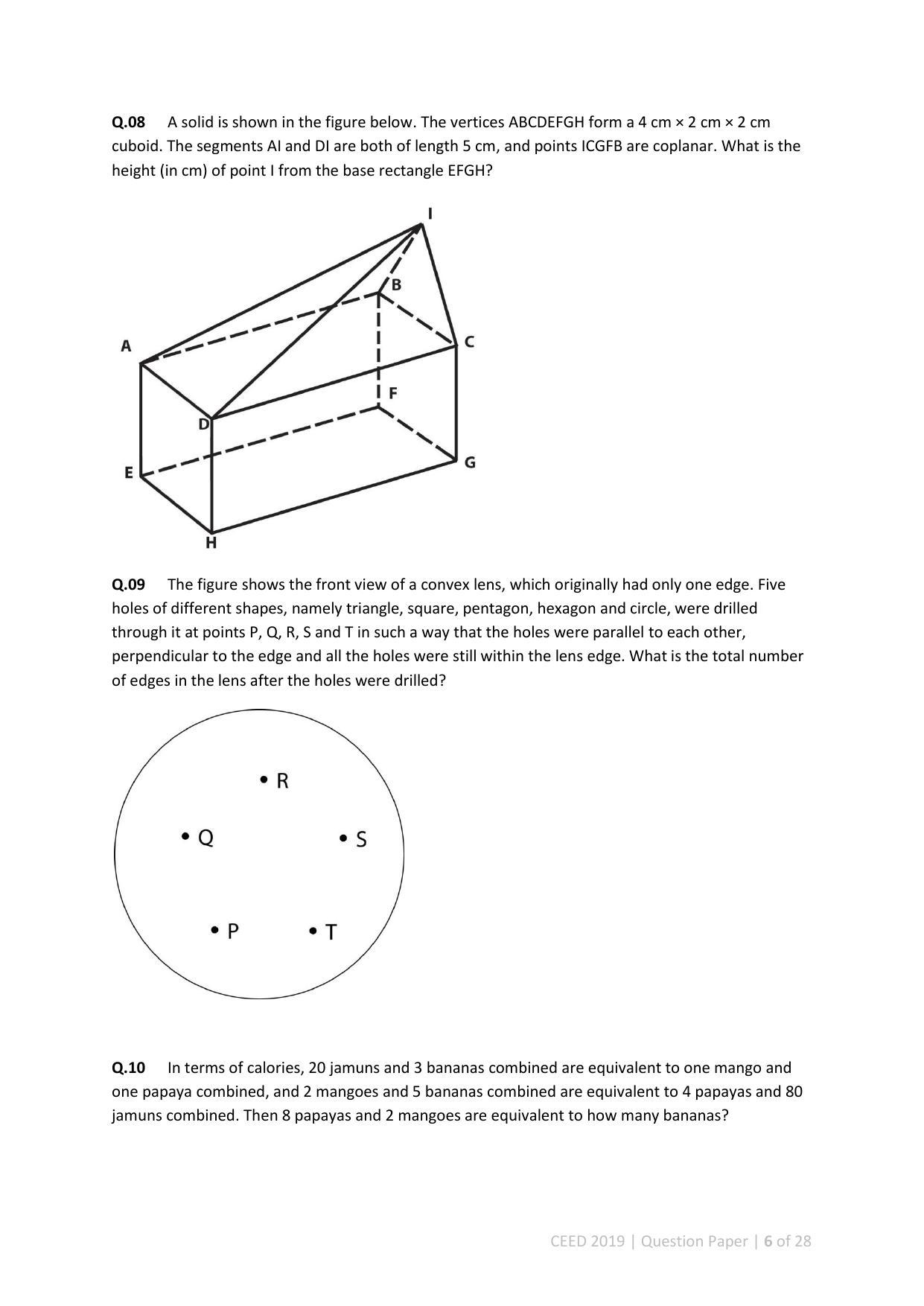 CEED 2019 Question Paper - Page 6
