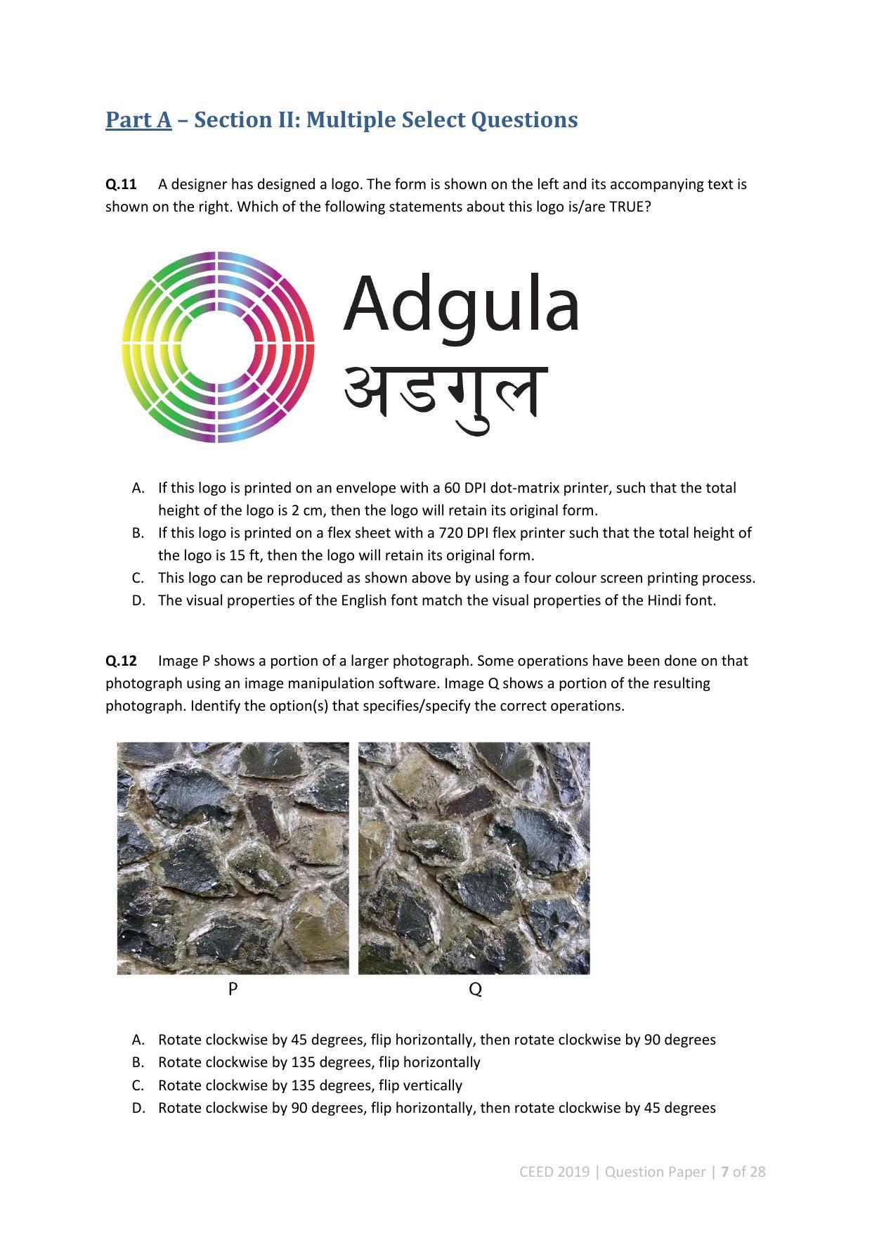 CEED 2019 Question Paper - Page 7