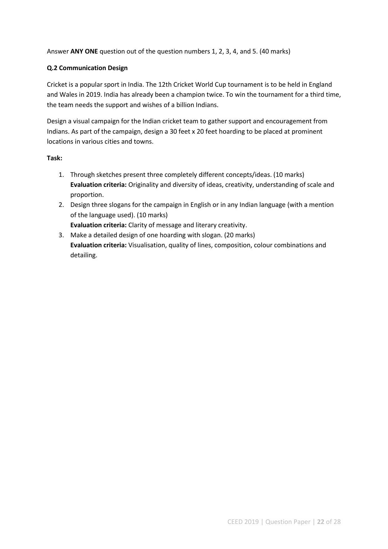 CEED 2019 Question Paper - Page 22