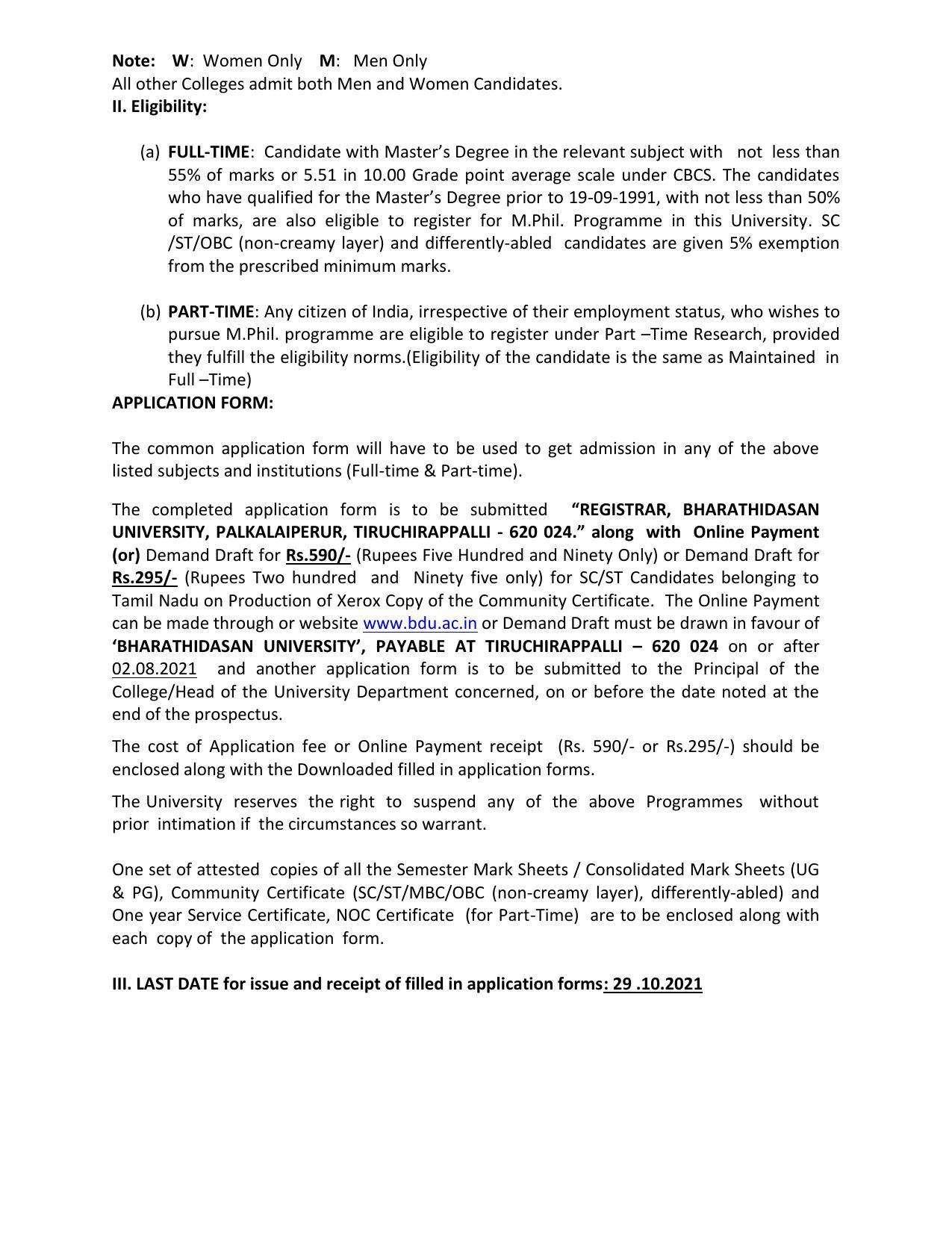 Bharathidasan University, Tiruchirappalli M- Phil Prospectus 2021-22 - Page 15