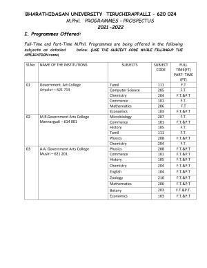 Bharathidasan University, Tiruchirappalli M- Phil Prospectus 2021-22