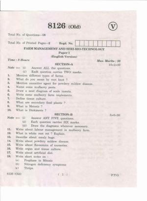 AP Inter 1st Year Farm Management and Seri-Bio-Technology-I (Old) May-2019-Vocational Question Paper