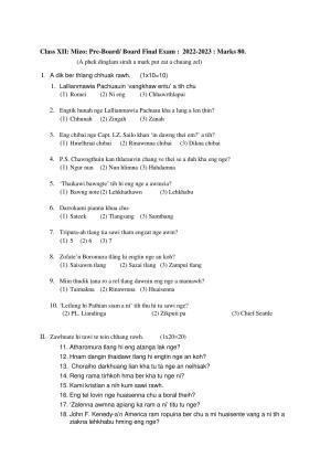 Tripura Board Class 12th Mizo Model Question Paper 2023