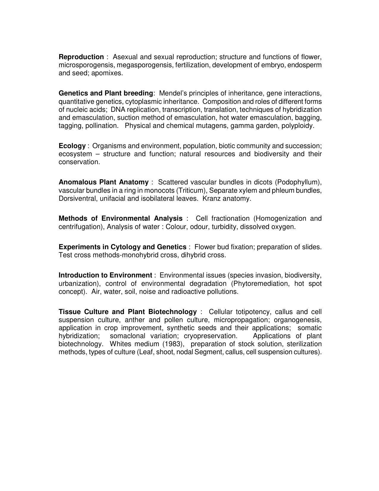 AMU Entrance Exam: M. Sc.(Botany) Syllabus - Page 2
