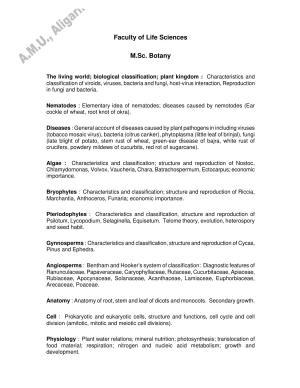 AMU Entrance Exam: M. Sc.(Botany) Syllabus