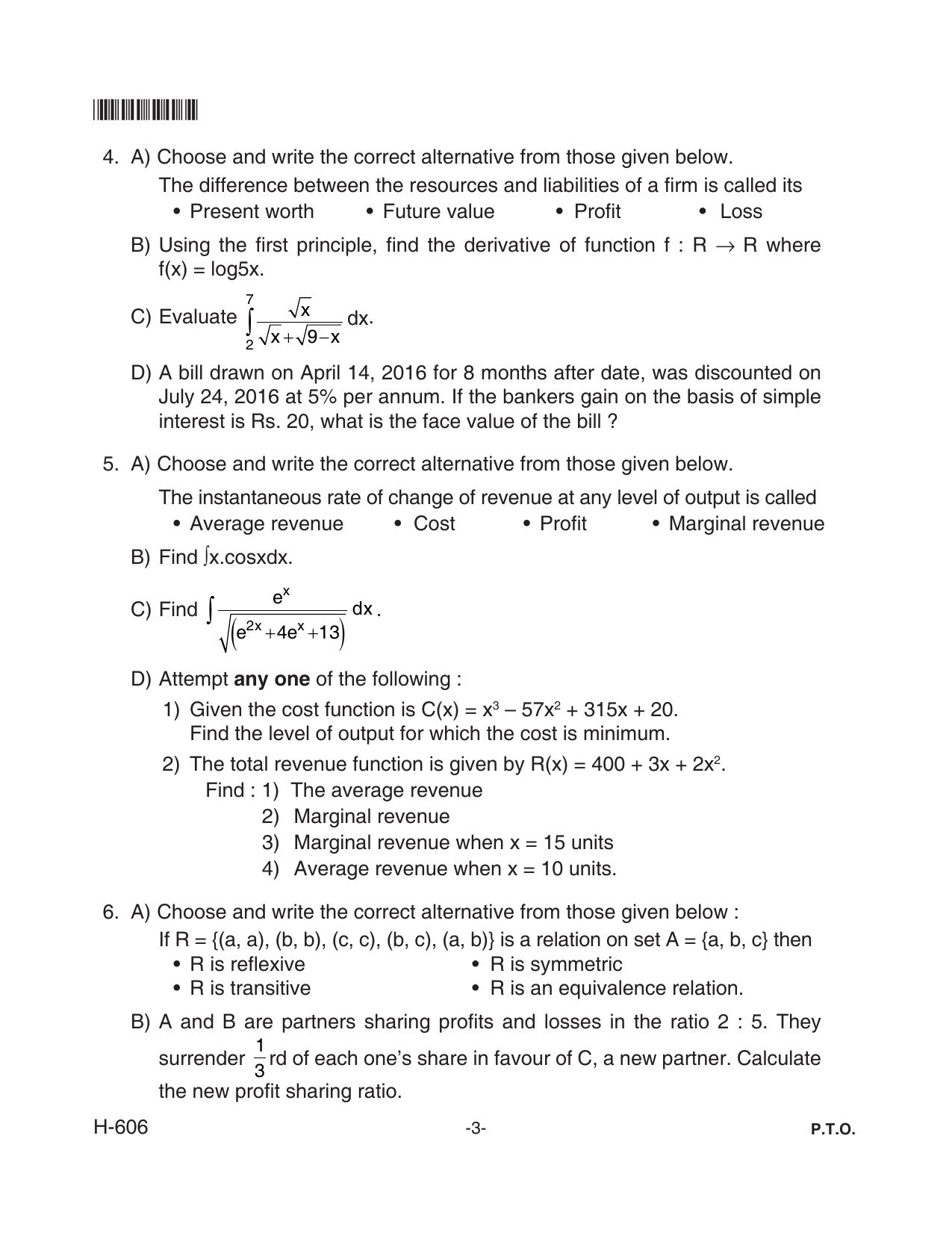 Goa Board Class 12 Mathematics & Statistics  606 Old Pattern (June 2018) Question Paper - Page 3