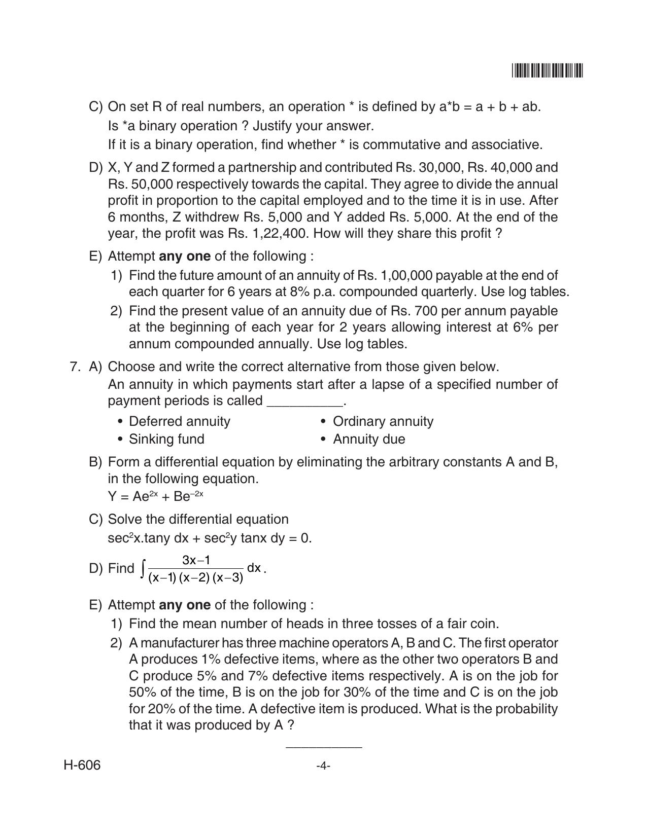 Goa Board Class 12 Mathematics & Statistics  606 Old Pattern (June 2018) Question Paper - Page 4