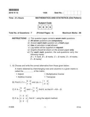 Goa Board Class 12 Mathematics & Statistics  606 Old Pattern (June 2018) Question Paper