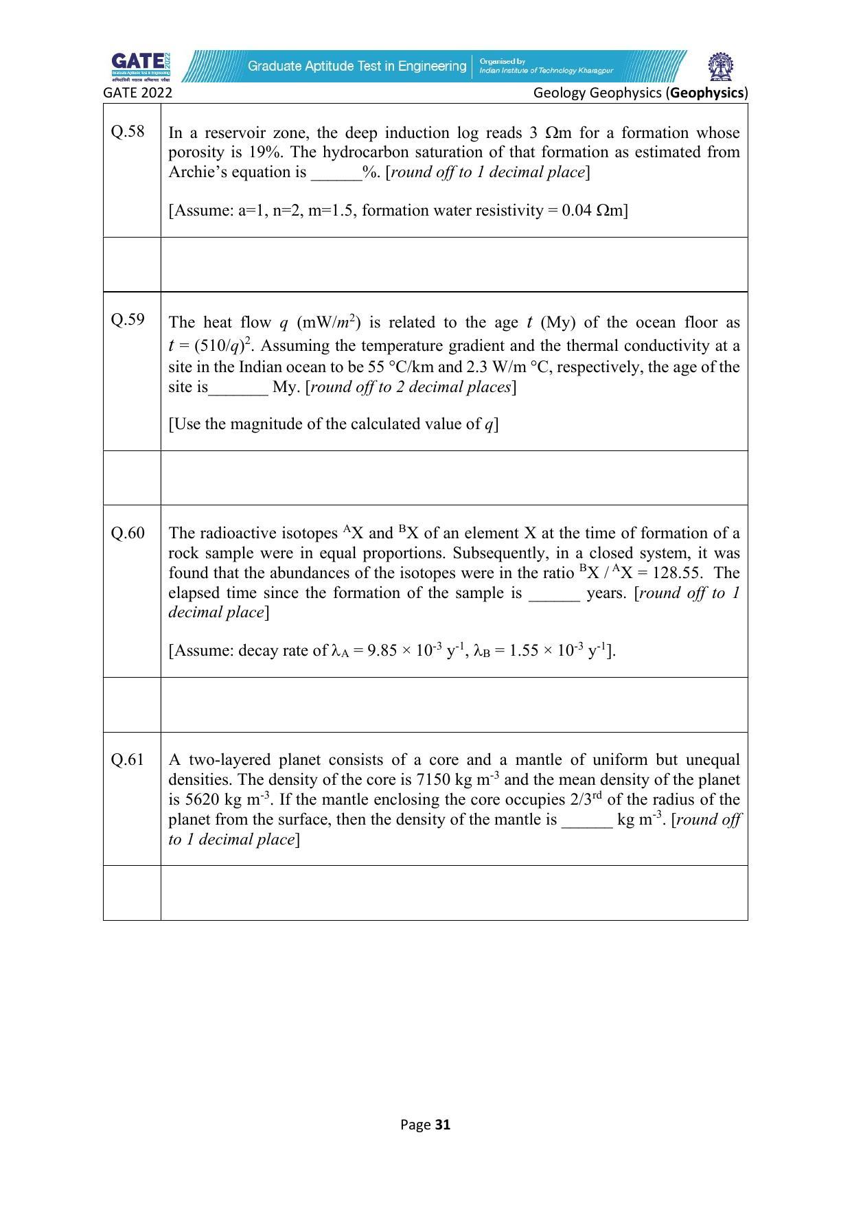 GATE 2022 Geology and Geophysics (GG) Question Paper - Page 67