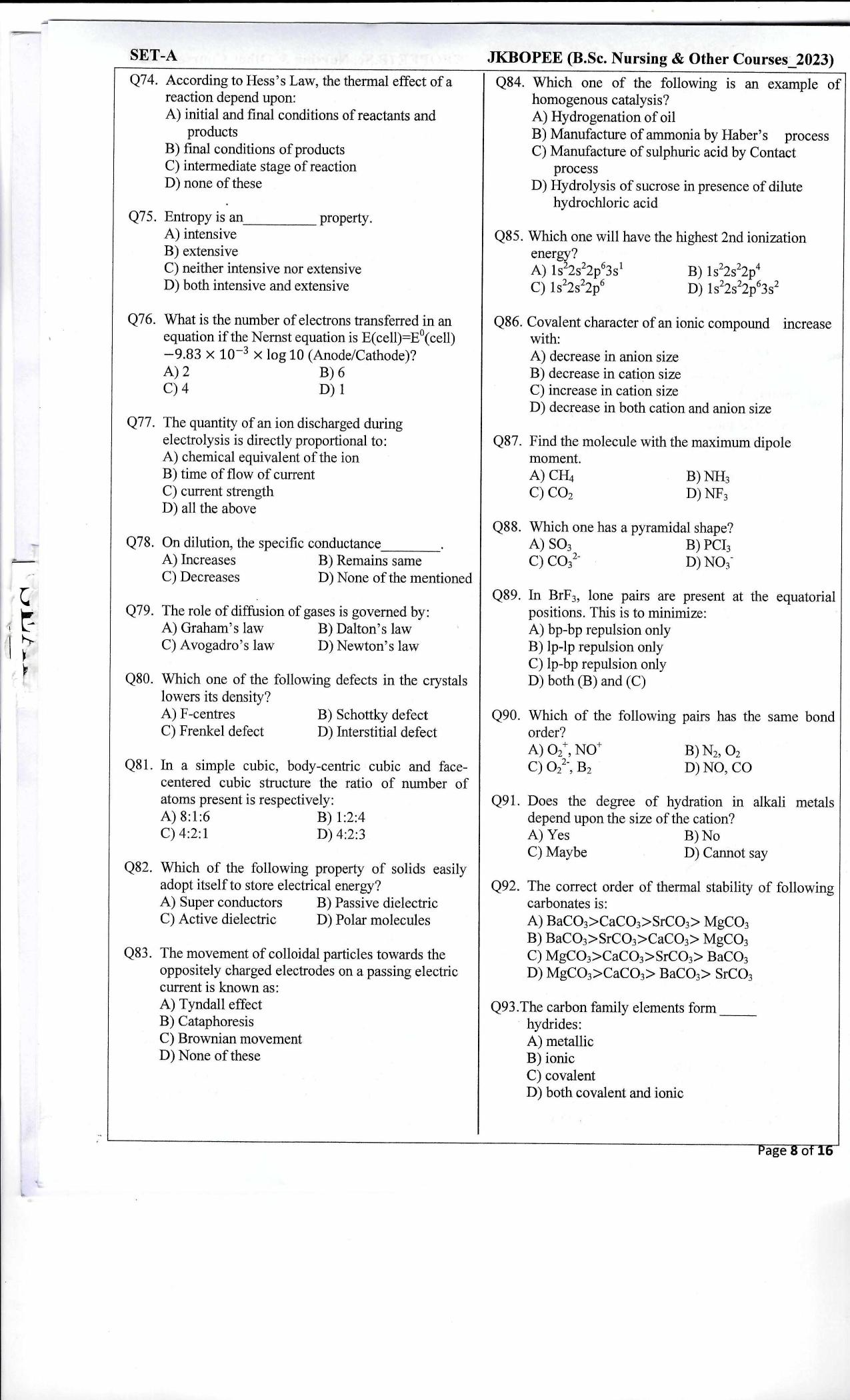 J&K Paramedical / ANM GNM 2023 Question Paper - Page 7