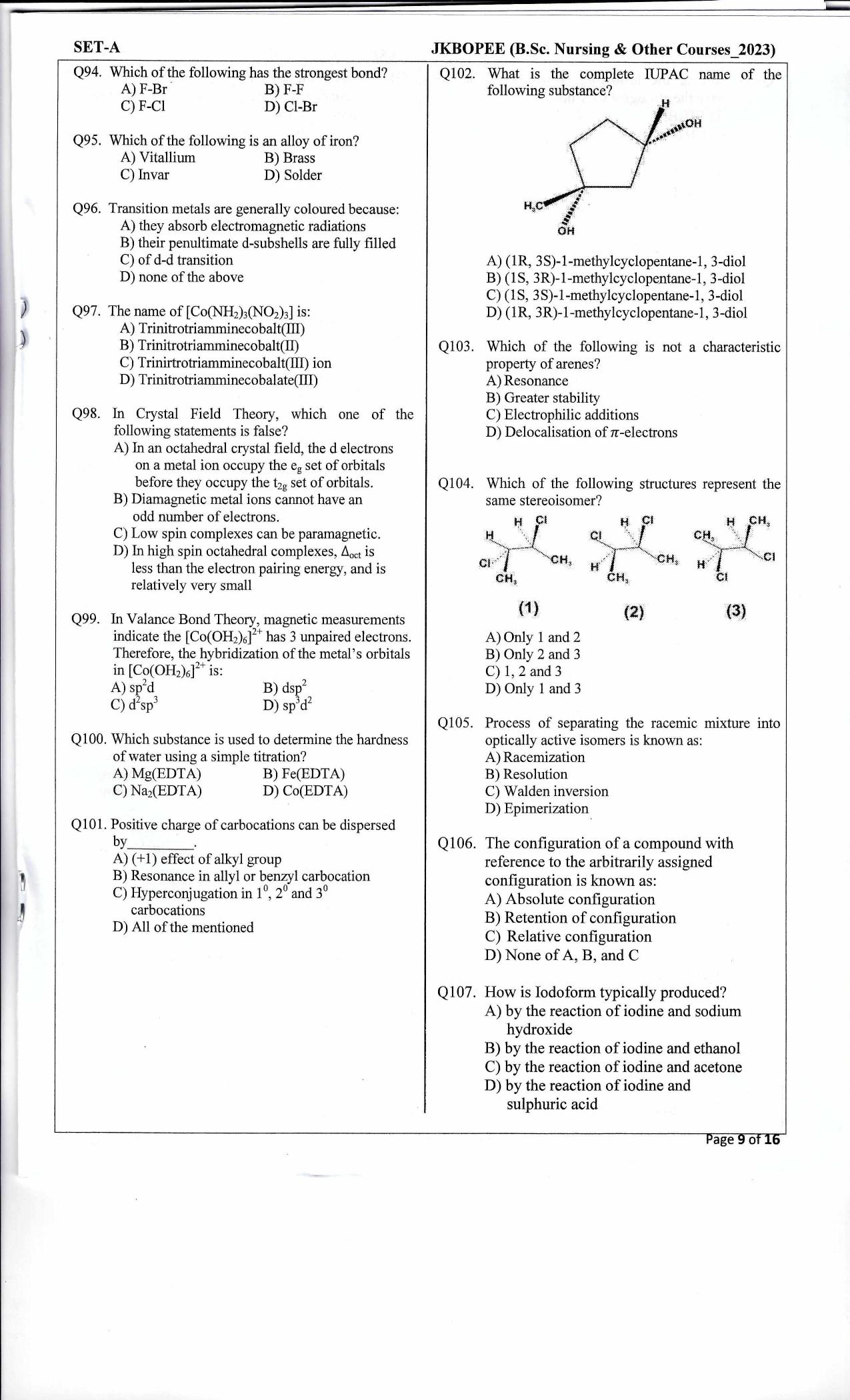 J&K Paramedical / ANM GNM 2023 Question Paper - Page 8