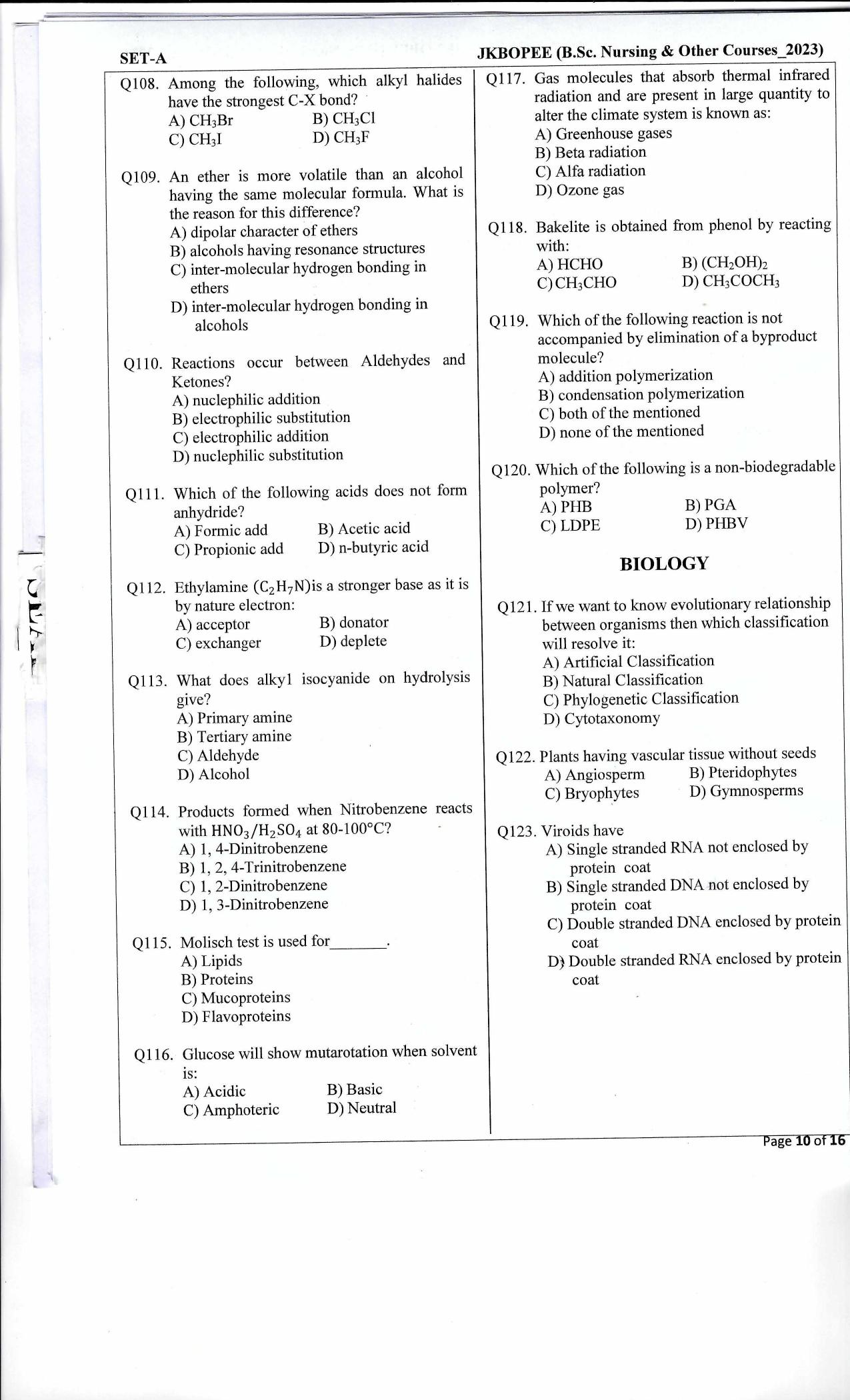 J&K Paramedical / ANM GNM 2023 Question Paper - Page 9