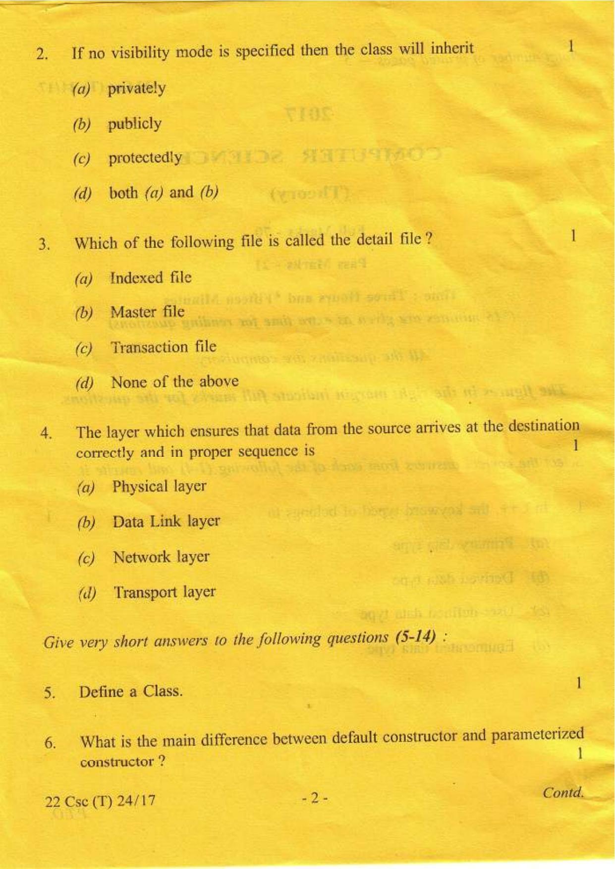 COHSEM Class 12 Computer Science 2017 Question Papers - Page 2