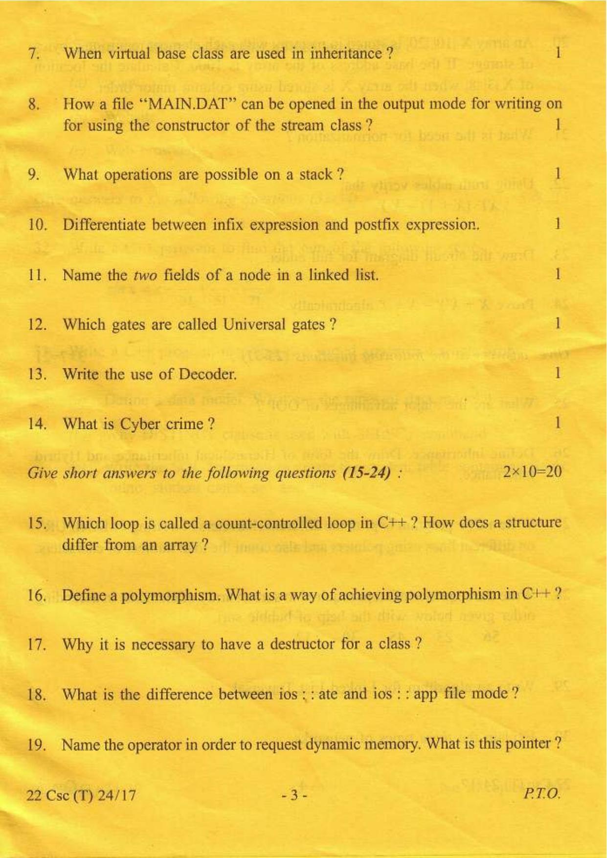 COHSEM Class 12 Computer Science 2017 Question Papers - Page 3