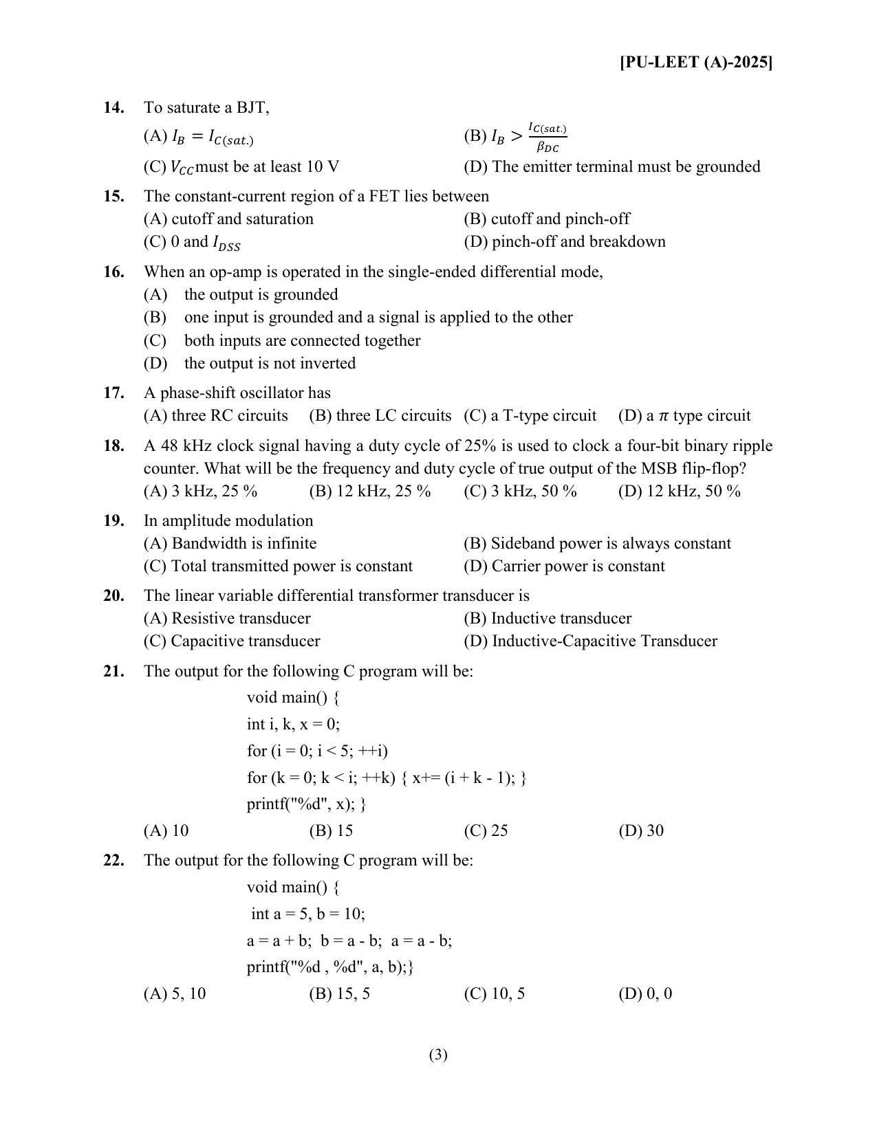 PULEET 2025 Question Paper - Page 3